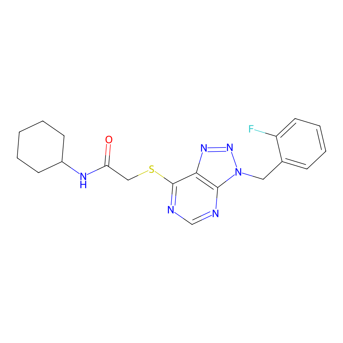 N-cyclohexyl-2-((3-(2-fluorobenzyl)-3H-[1,2,3]triazolo[4,5-d]pyrimidin-7-yl)thio)acetamide molecular structure, CAS 863458-81-5