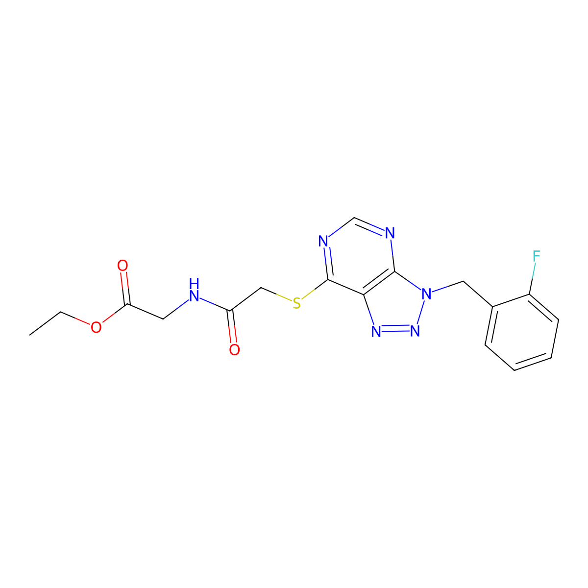 ethyl 2-(2-((3-(2-fluorobenzyl)-3H-[1,2,3]triazolo[4,5-d]pyrimidin-7-yl)thio)acetamido)acetate molecular structure, CAS 863458-82-6