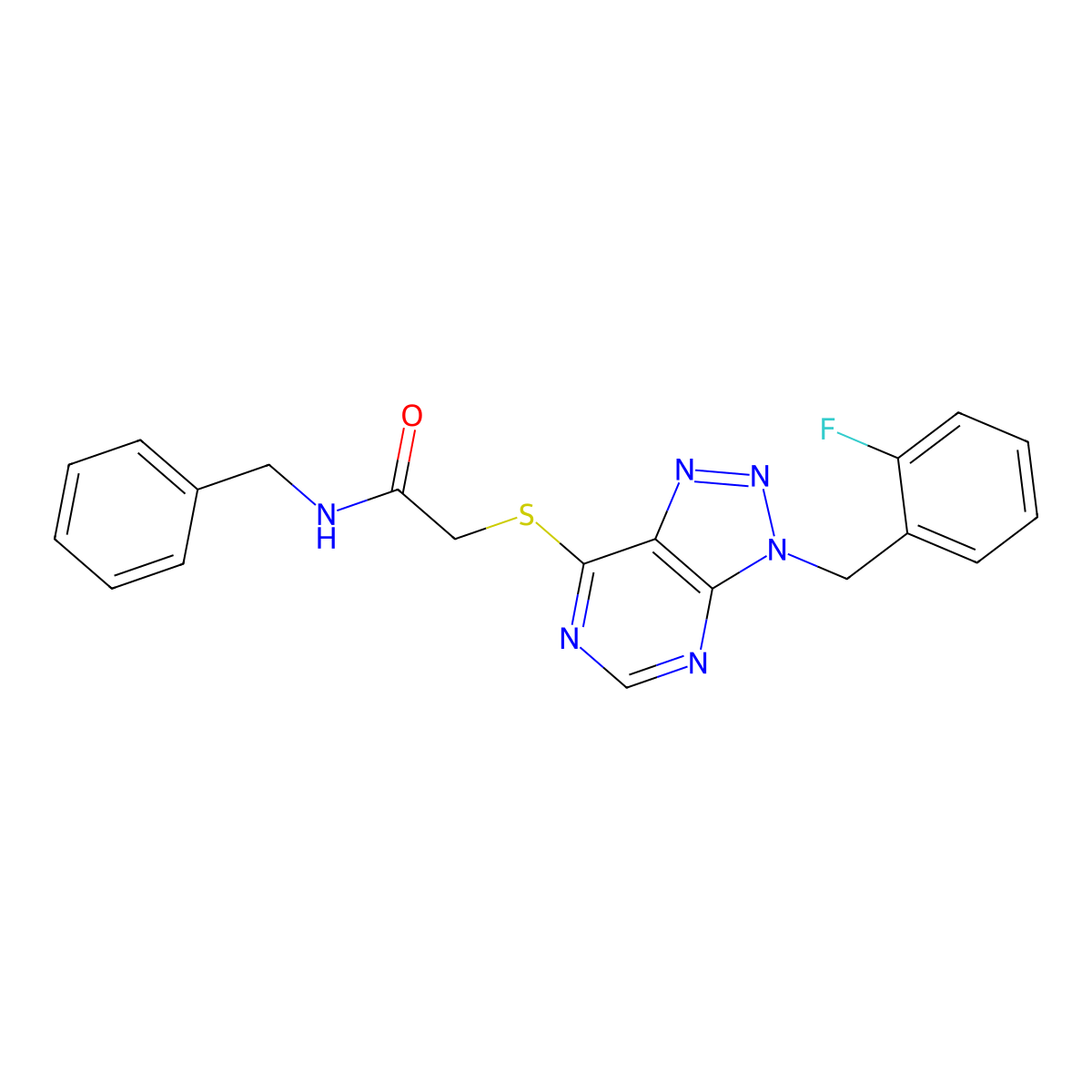 N-benzyl-2-[3-[(2-fluorophenyl)methyl]triazolo[4,5-d]pyrimidin-7-yl]sulfanylacetamide molecular structure, CAS 863458-83-7