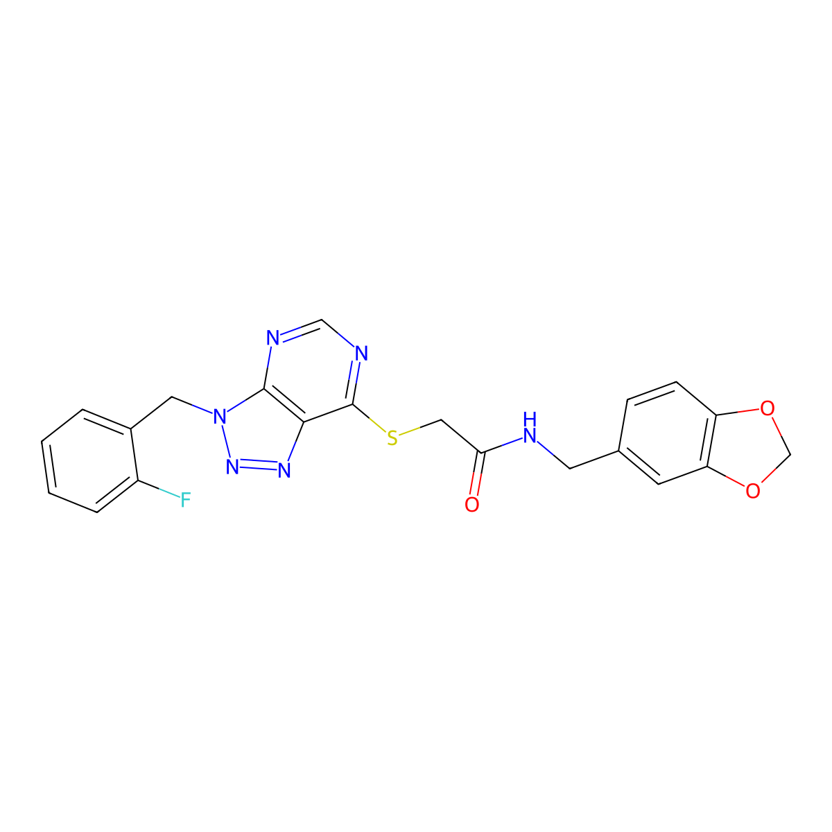 N-(benzo[d][1,3]dioxol-5-ylmethyl)-2-((3-(2-fluorobenzyl)-3H-[1,2,3]triazolo[4,5-d]pyrimidin-7-yl)thio)acetamide molecular structure, CAS 863458-85-9