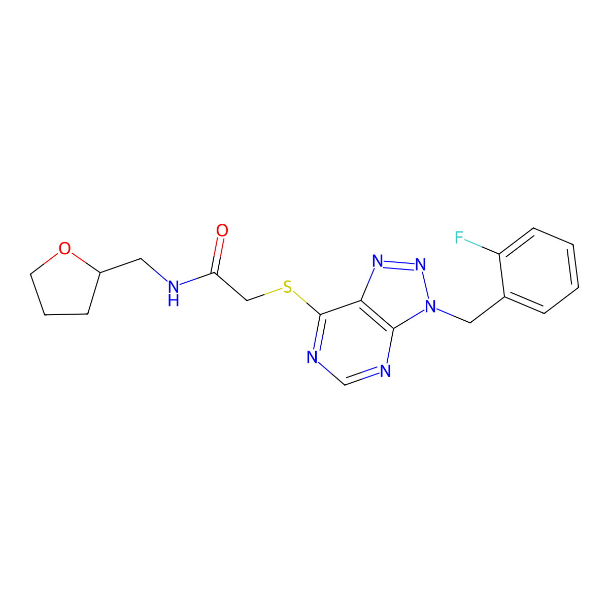 2-((3-(2-fluorobenzyl)-3H-[1,2,3]triazolo[4,5-d]pyrimidin-7-yl)thio)-N-((tetrahydrofuran-2-yl)methyl)acetamide molecular structure, CAS 863458-87-1