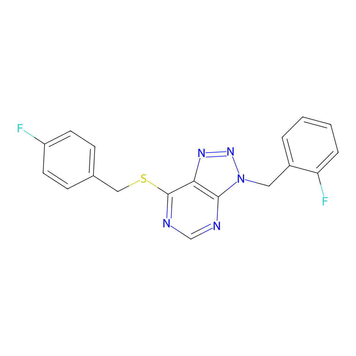 3-[(2-Fluorophenyl)methyl]-7-[(4-fluorophenyl)methylsulfanyl]triazolo[4,5-d]pyrimidine molecular structure, CAS 863458-92-8