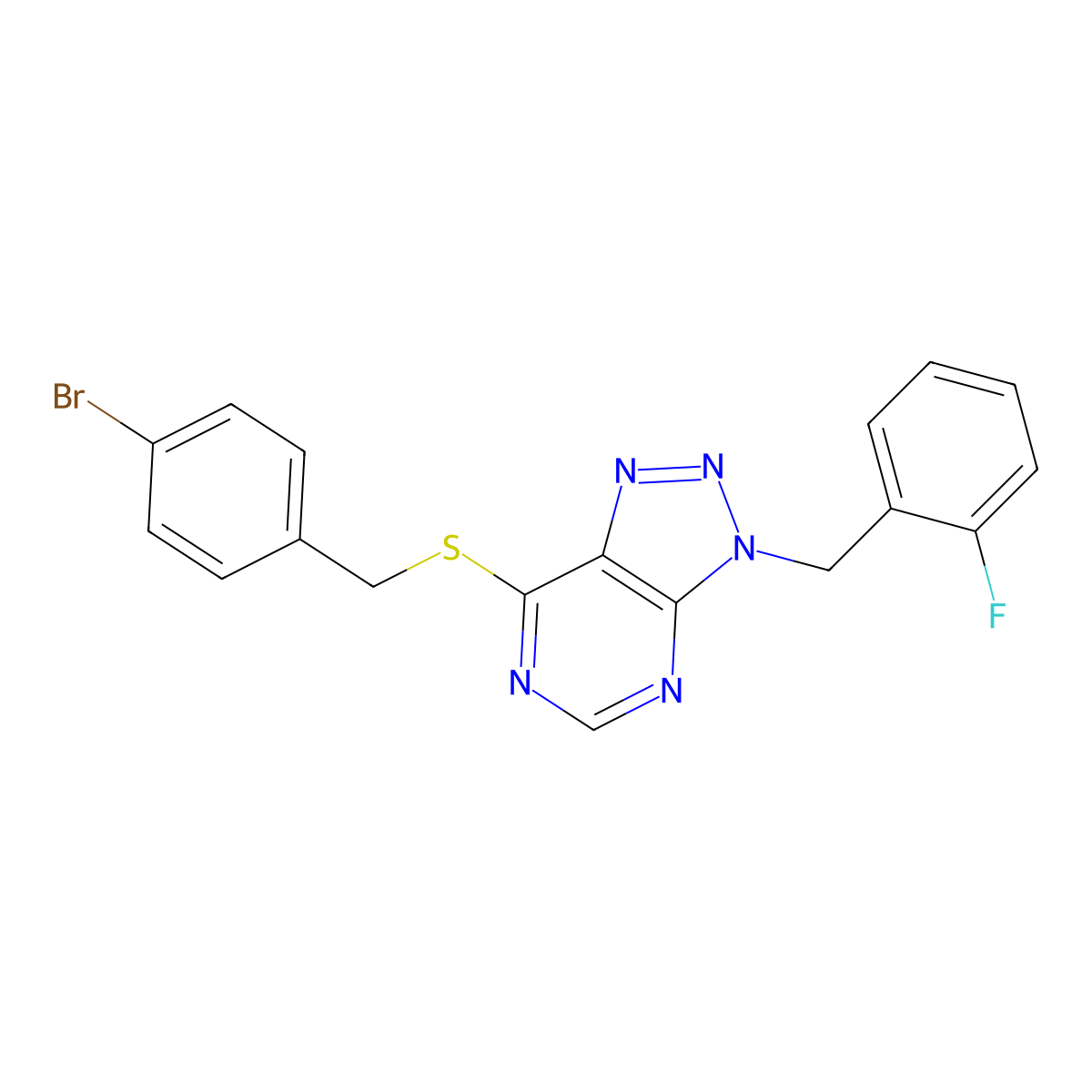 7-((4-bromobenzyl)thio)-3-(2-fluorobenzyl)-3H-[1,2,3]triazolo[4,5-d]pyrimidine molecular structure, CAS 863458-93-9