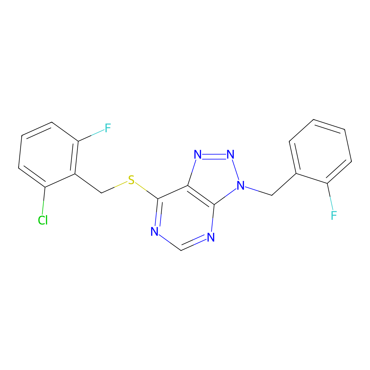 7-[(2-Chloro-6-fluorophenyl)methylsulfanyl]-3-[(2-fluorophenyl)methyl]triazolo[4,5-d]pyrimidine molecular structure, CAS 863458-95-1