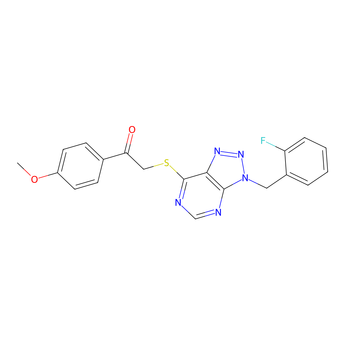 2-[3-[(2-Fluorophenyl)methyl]triazolo[4,5-d]pyrimidin-7-yl]sulfanyl-1-(4-methoxyphenyl)ethanone molecular structure, CAS 863459-04-5
