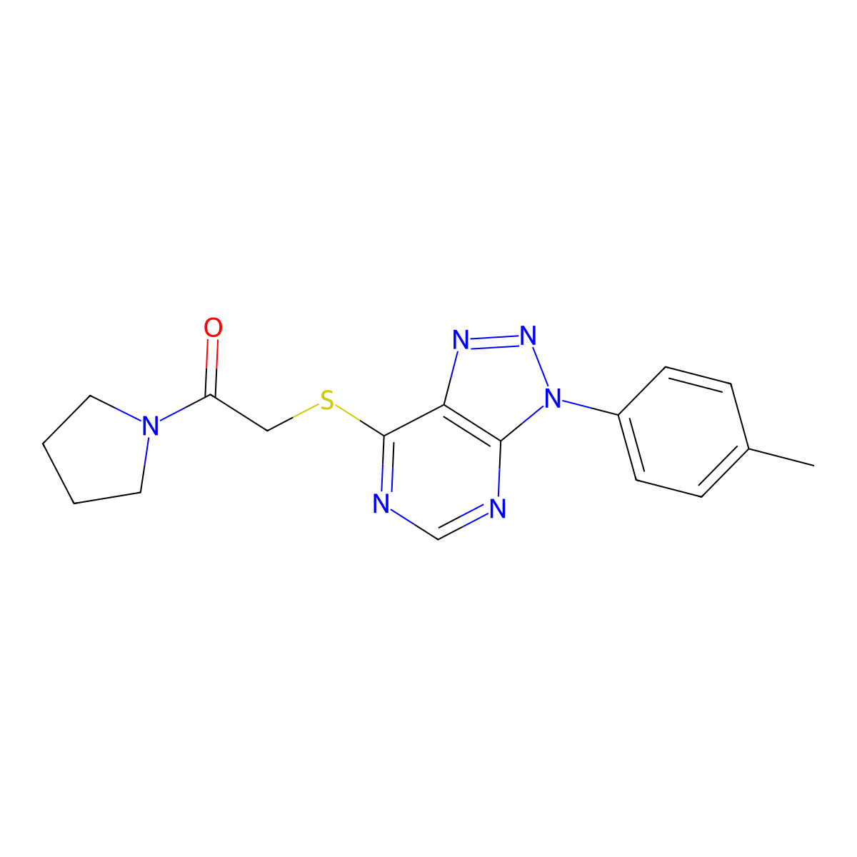 1-(pyrrolidin-1-yl)-2-((3-(p-tolyl)-3H-[1,2,3]triazolo[4,5-d]pyrimidin-7-yl)thio)ethanone molecular structure, CAS 863459-05-6