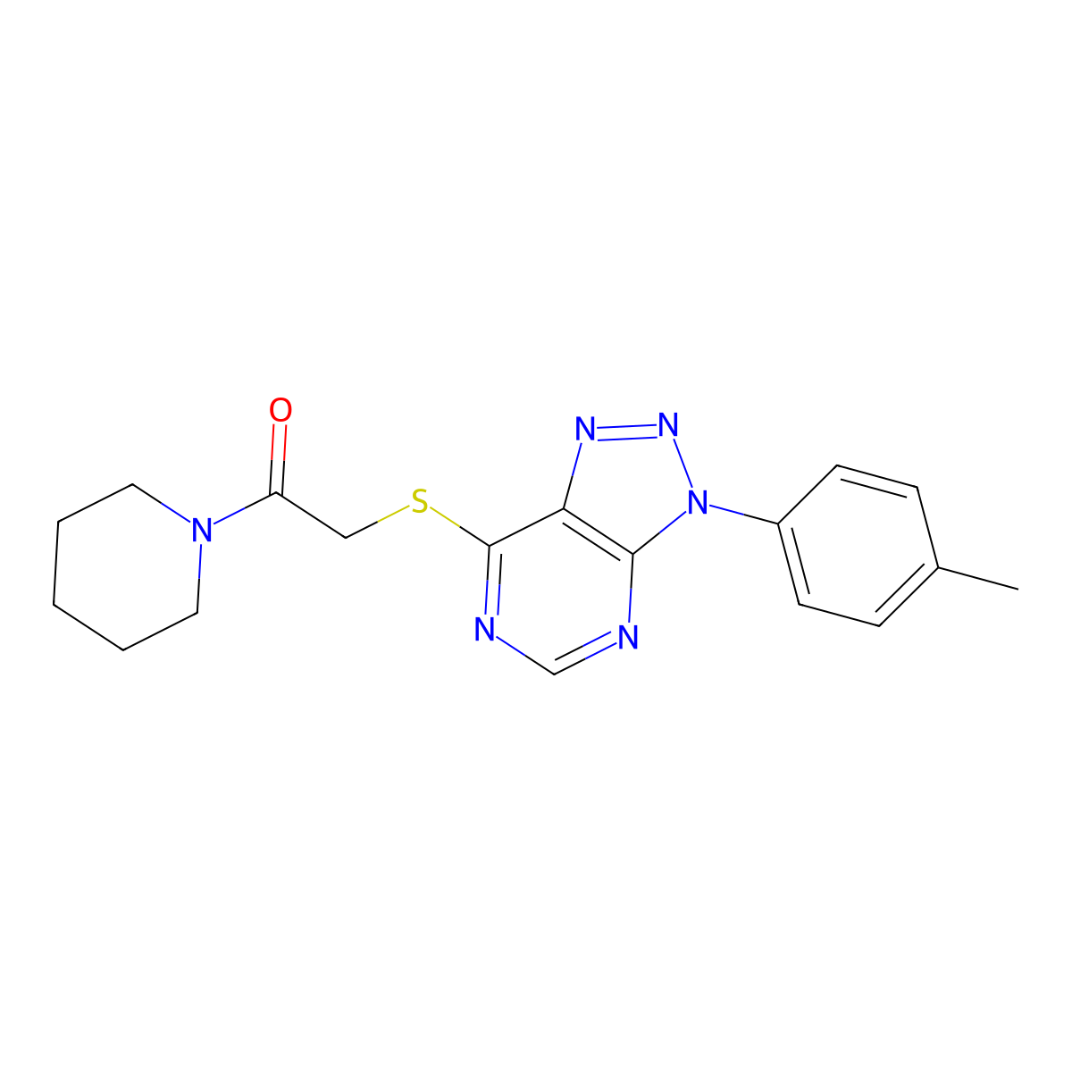 1-(piperidin-1-yl)-2-((3-(p-tolyl)-3H-[1,2,3]triazolo[4,5-d]pyrimidin-7-yl)thio)ethanone molecular structure, CAS 863459-06-7