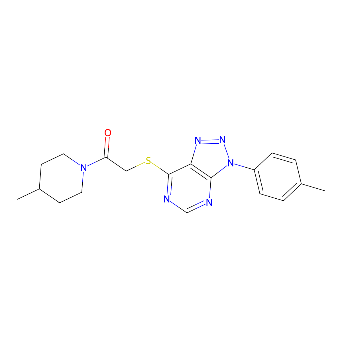 1-(4-methylpiperidin-1-yl)-2-((3-(p-tolyl)-3H-[1,2,3]triazolo[4,5-d]pyrimidin-7-yl)thio)ethanone molecular structure, CAS 863459-09-0