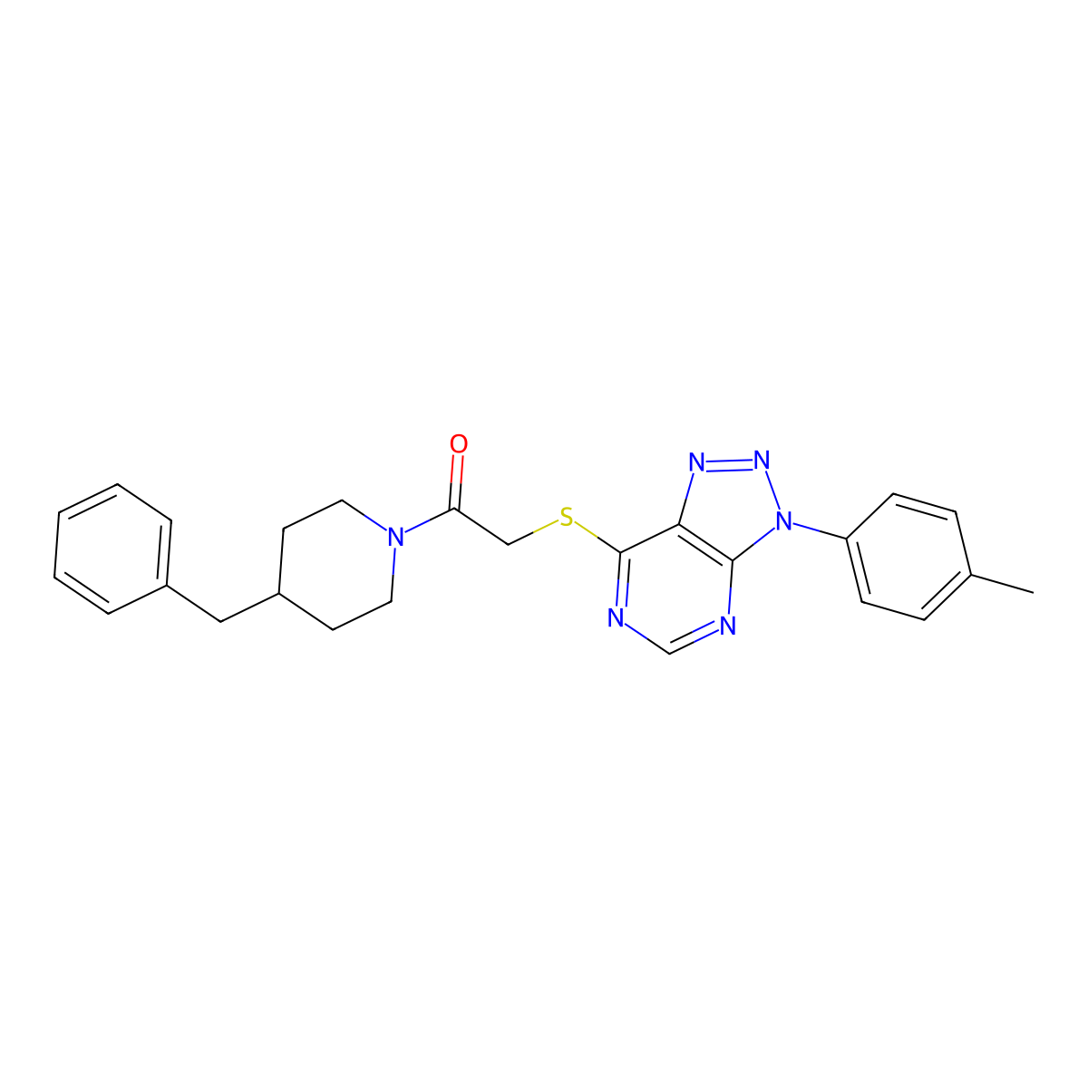 1-(4-benzylpiperidin-1-yl)-2-((3-(p-tolyl)-3H-[1,2,3]triazolo[4,5-d]pyrimidin-7-yl)thio)ethanone molecular structure, CAS 863459-11-4