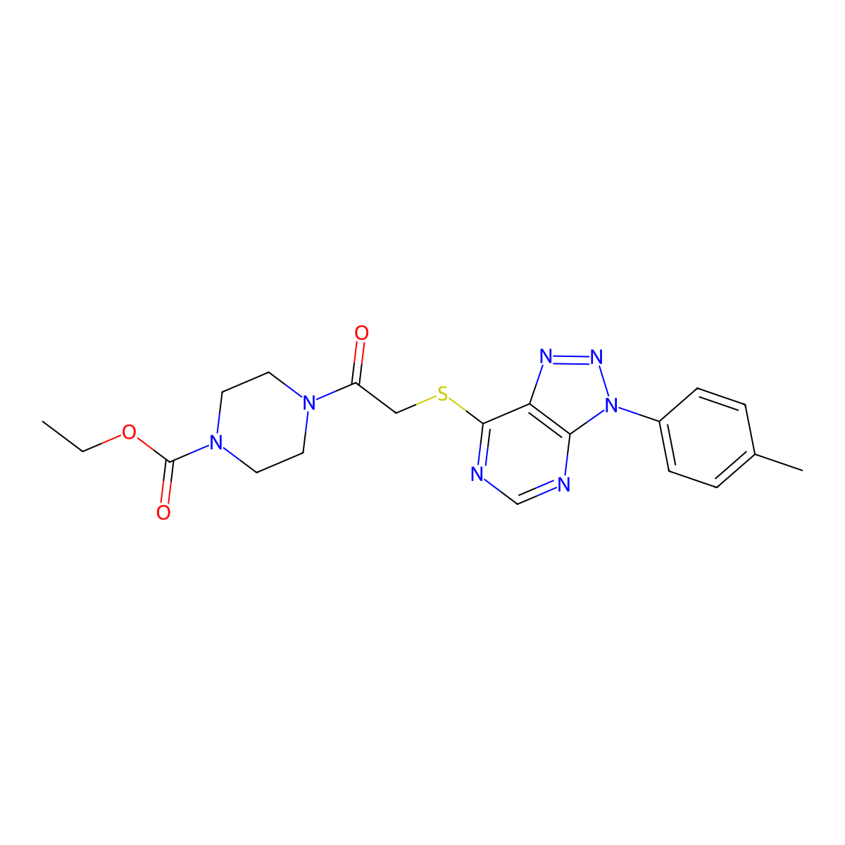 ethyl 4-(2-((3-(p-tolyl)-3H-[1,2,3]triazolo[4,5-d]pyrimidin-7-yl)thio)acetyl)piperazine-1-carboxylate molecular structure, CAS 863459-12-5