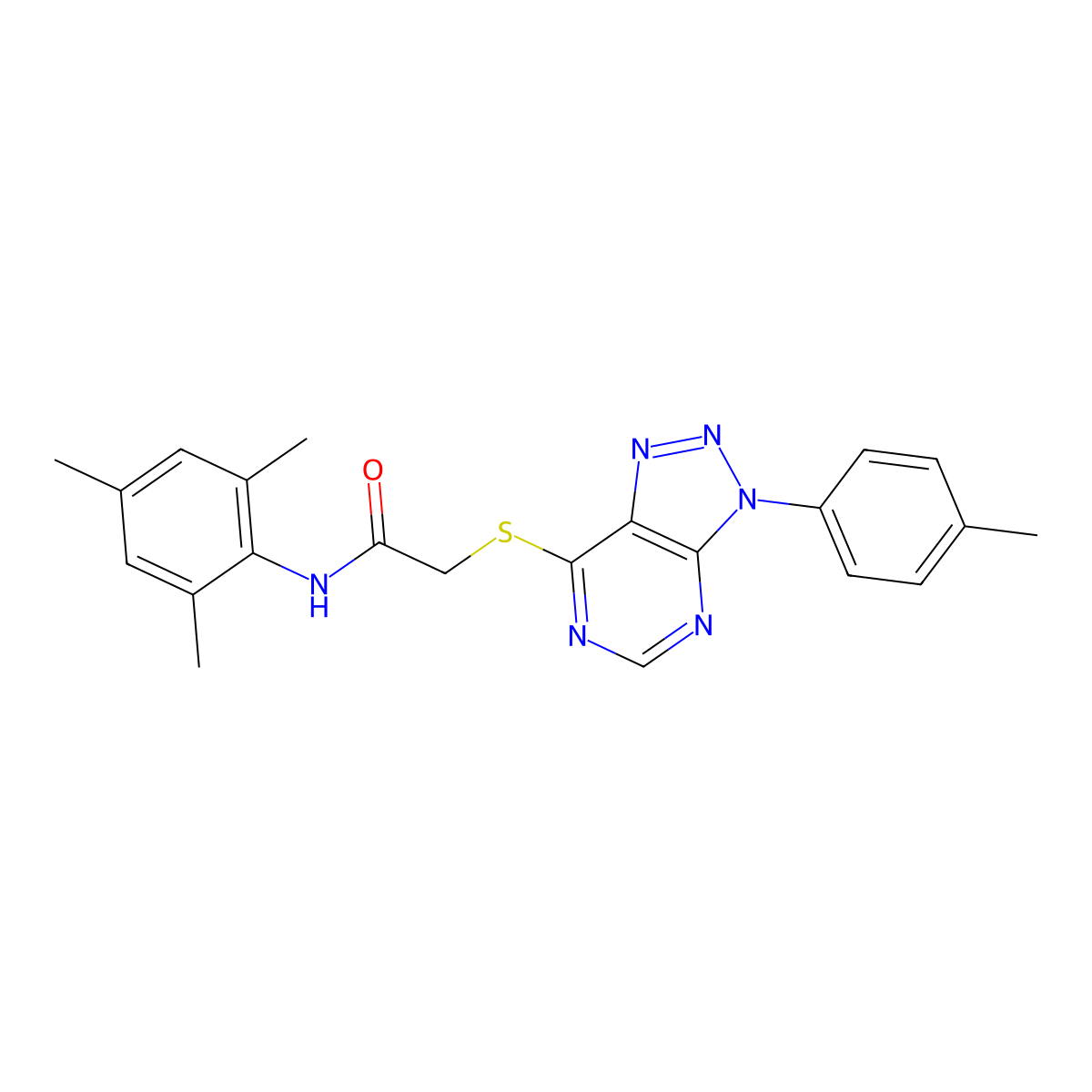 N-mesityl-2-((3-(p-tolyl)-3H-[1,2,3]triazolo[4,5-d]pyrimidin-7-yl)thio)acetamide molecular structure, CAS 863459-23-8