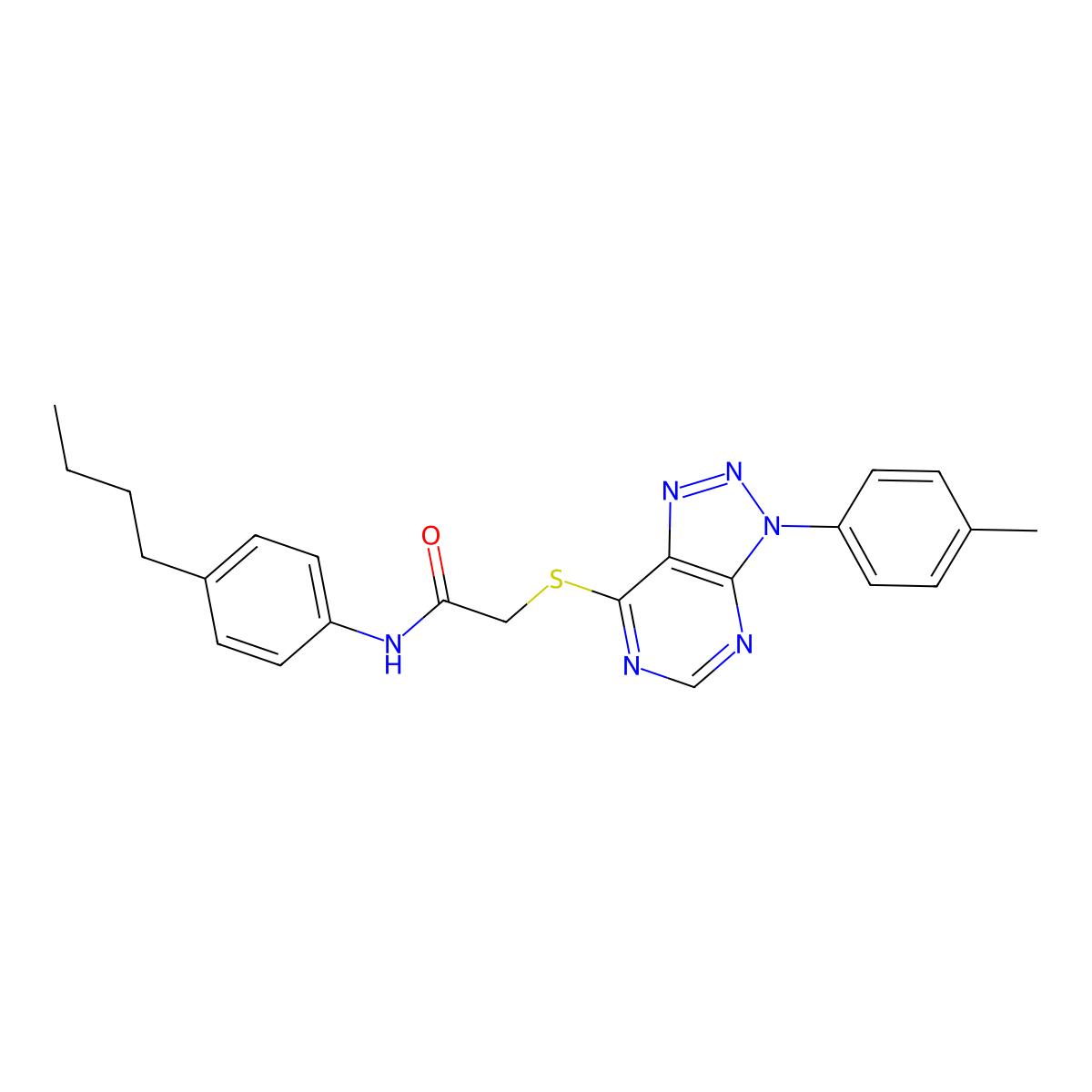 N-(4-butylphenyl)-2-((3-(p-tolyl)-3H-[1,2,3]triazolo[4,5-d]pyrimidin-7-yl)thio)acetamide molecular structure, CAS 863459-26-1
