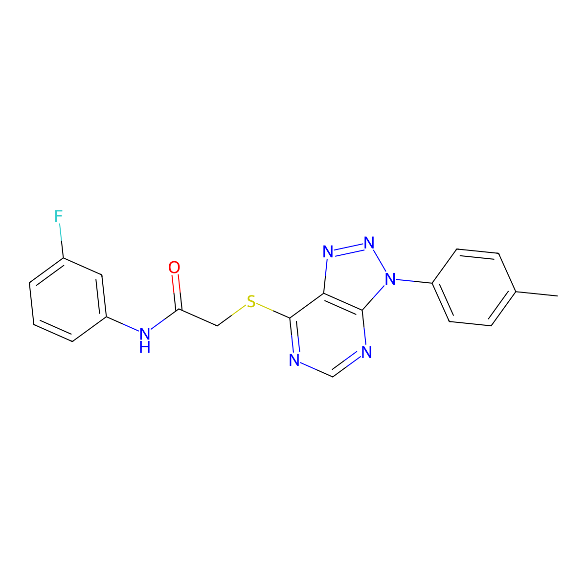 N-(3-fluorophenyl)-2-((3-(p-tolyl)-3H-[1,2,3]triazolo[4,5-d]pyrimidin-7-yl)thio)acetamide molecular structure, CAS 863459-30-7