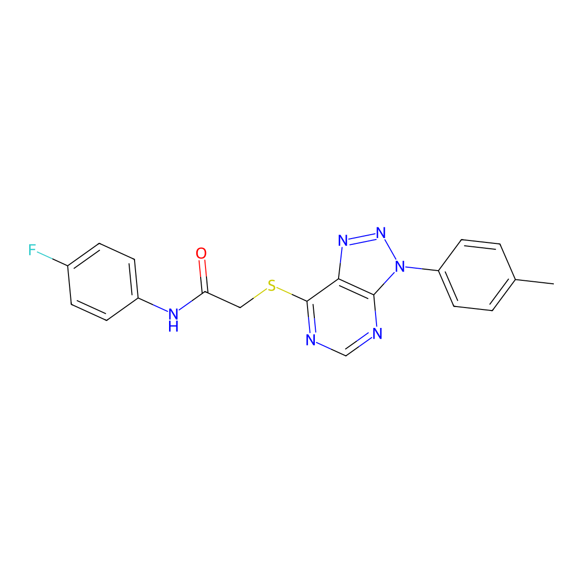 N-(4-fluorophenyl)-2-((3-(p-tolyl)-3H-[1,2,3]triazolo[4,5-d]pyrimidin-7-yl)thio)acetamide molecular structure, CAS 863459-31-8