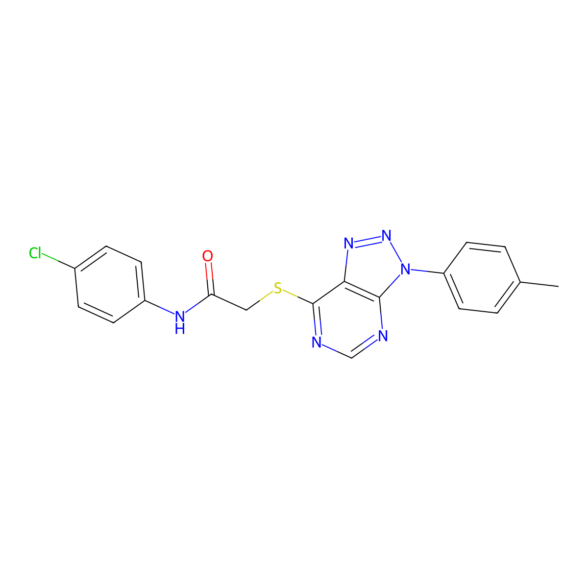 N-(4-chlorophenyl)-2-((3-(p-tolyl)-3H-[1,2,3]triazolo[4,5-d]pyrimidin-7-yl)thio)acetamide molecular structure, CAS 863459-33-0