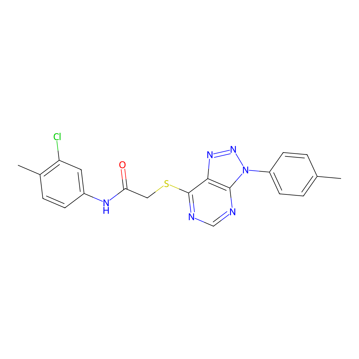 N-(3-chloro-4-methylphenyl)-2-((3-(p-tolyl)-3H-[1,2,3]triazolo[4,5-d]pyrimidin-7-yl)thio)acetamide molecular structure, CAS 863459-36-3