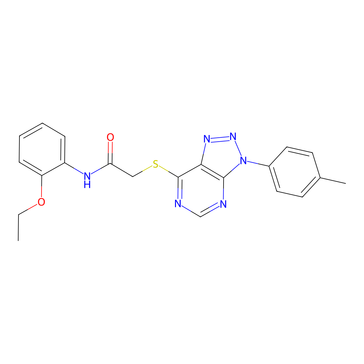 N-(2-ethoxyphenyl)-2-((3-(p-tolyl)-3H-[1,2,3]triazolo[4,5-d]pyrimidin-7-yl)thio)acetamide molecular structure, CAS 863459-41-0