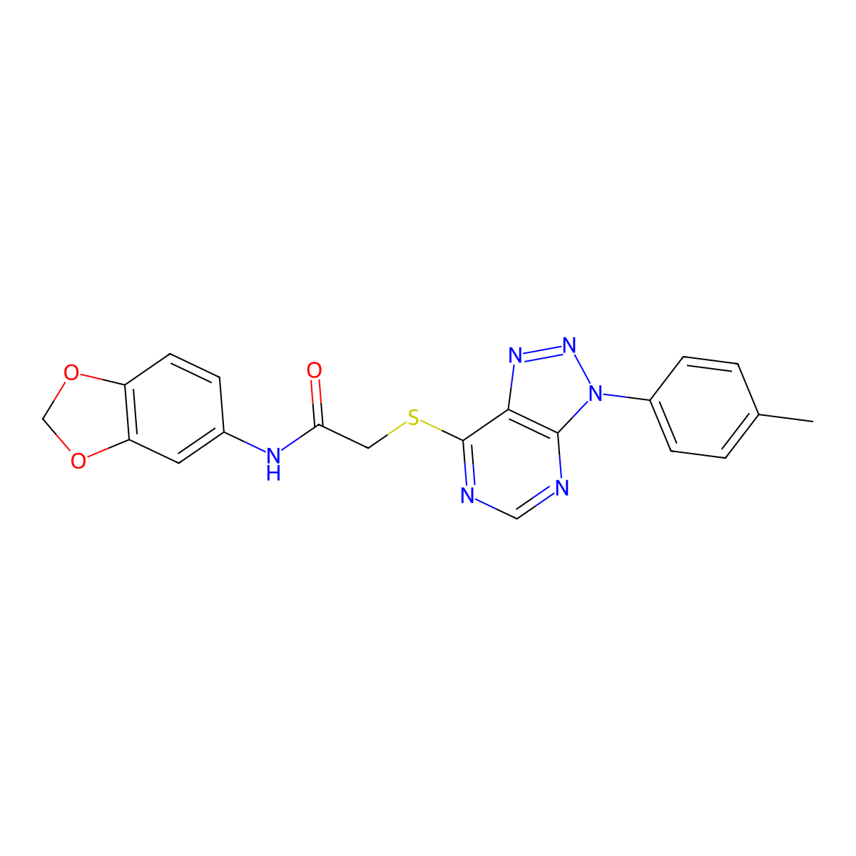 N-(benzo[d][1,3]dioxol-5-yl)-2-((3-(p-tolyl)-3H-[1,2,3]triazolo[4,5-d]pyrimidin-7-yl)thio)acetamide molecular structure, CAS 863459-46-5