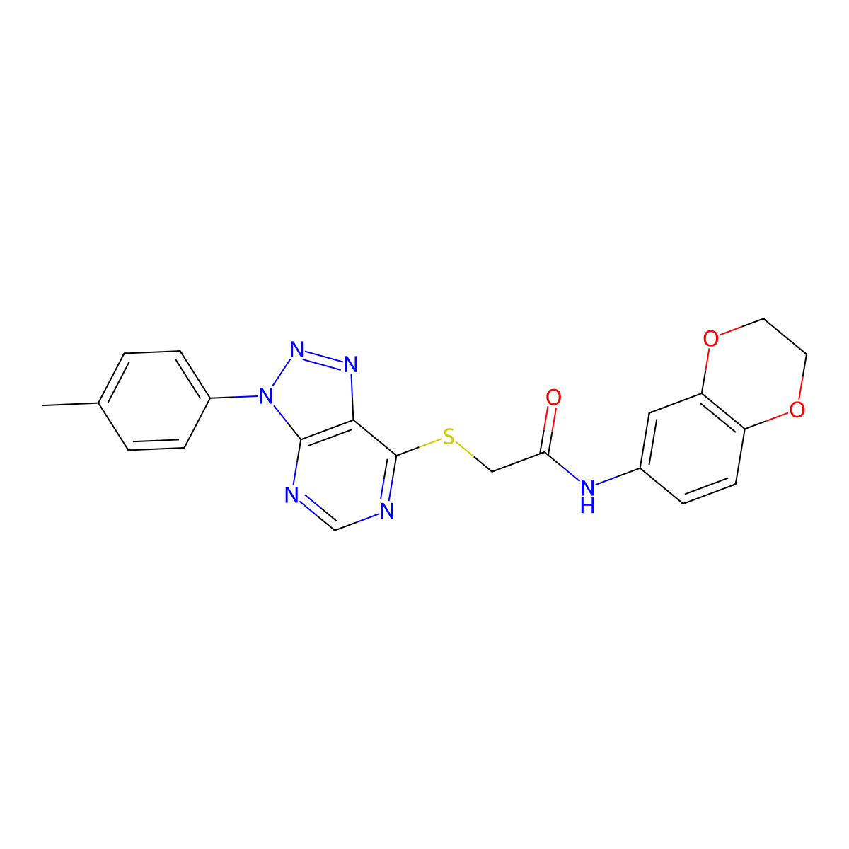 N-(2,3-dihydrobenzo[b][1,4]dioxin-6-yl)-2-((3-(p-tolyl)-3H-[1,2,3]triazolo[4,5-d]pyrimidin-7-yl)thio)acetamide molecular structure, CAS 863459-47-6