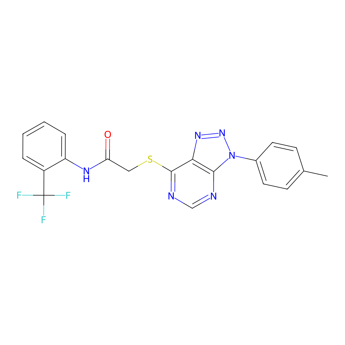 2-((3-(p-tolyl)-3H-[1,2,3]triazolo[4,5-d]pyrimidin-7-yl)thio)-N-(2-(trifluoromethyl)phenyl)acetamide molecular structure, CAS 863459-48-7