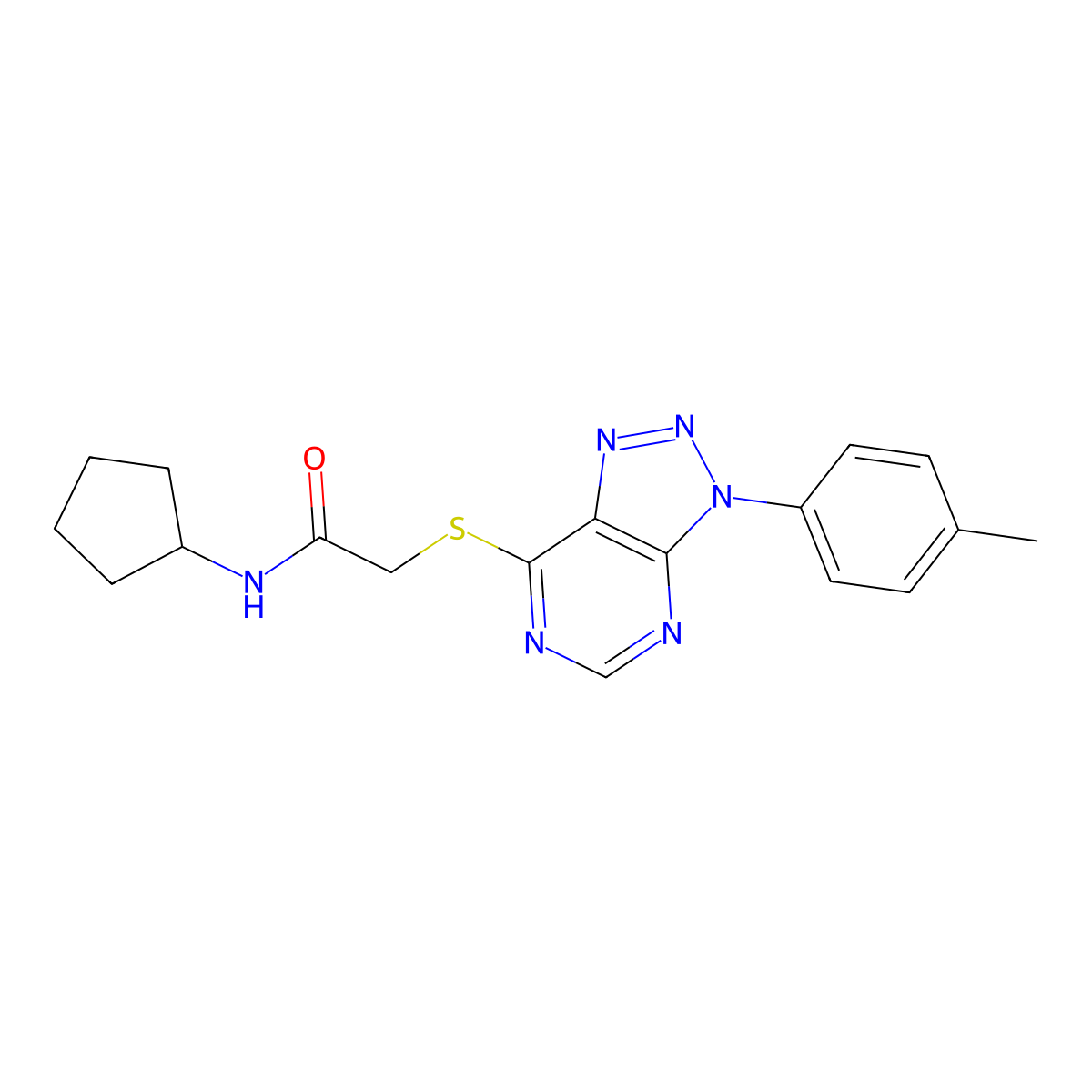 N-cyclopentyl-2-((3-(p-tolyl)-3H-[1,2,3]triazolo[4,5-d]pyrimidin-7-yl)thio)acetamide molecular structure, CAS 863459-58-9