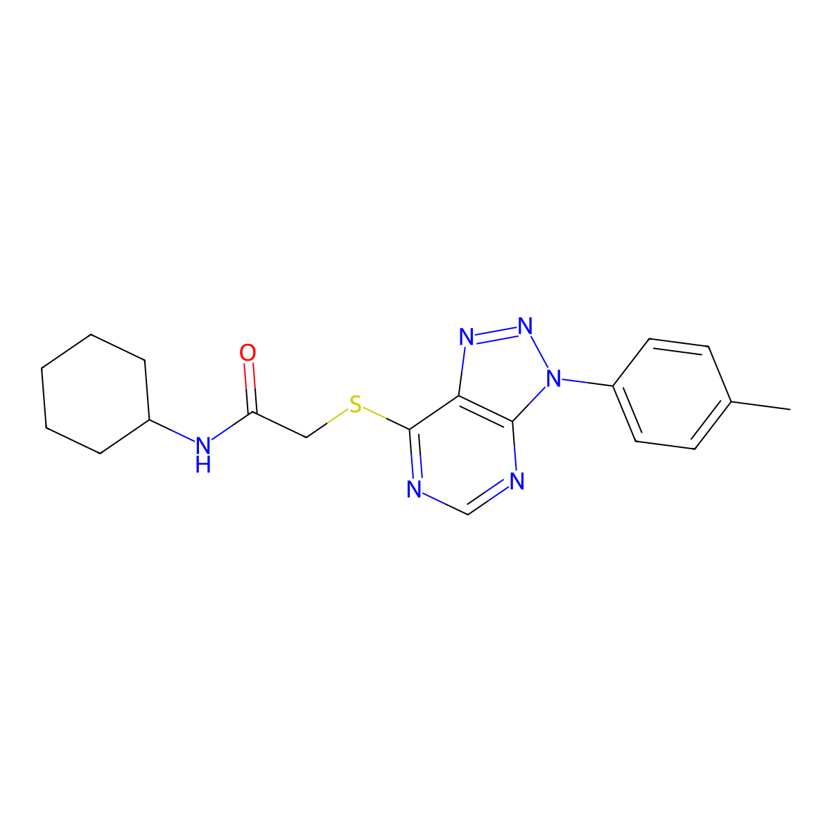 N-cyclohexyl-2-((3-(p-tolyl)-3H-[1,2,3]triazolo[4,5-d]pyrimidin-7-yl)thio)acetamide molecular structure, CAS 863459-59-0