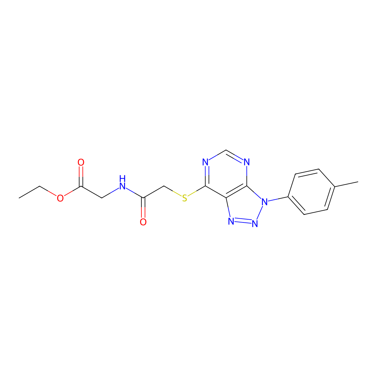 Ethyl 2-[[2-[3-(4-methylphenyl)triazolo[4,5-d]pyrimidin-7-yl]sulfanylacetyl]amino]acetate molecular structure, CAS 863459-60-3