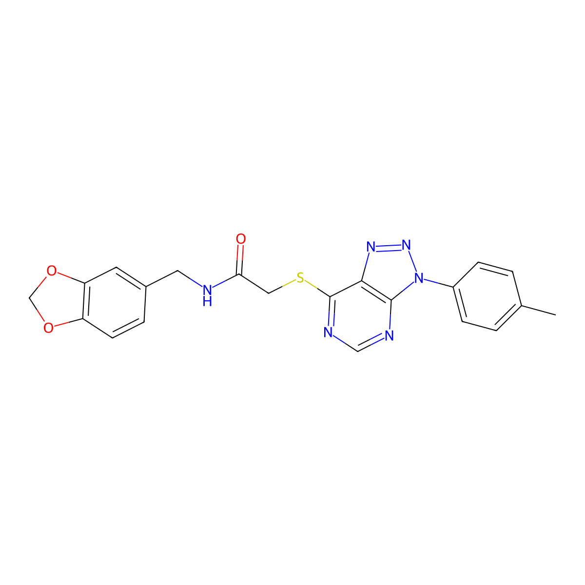 N-(benzo[d][1,3]dioxol-5-ylmethyl)-2-((3-(p-tolyl)-3H-[1,2,3]triazolo[4,5-d]pyrimidin-7-yl)thio)acetamide molecular structure, CAS 863459-63-6