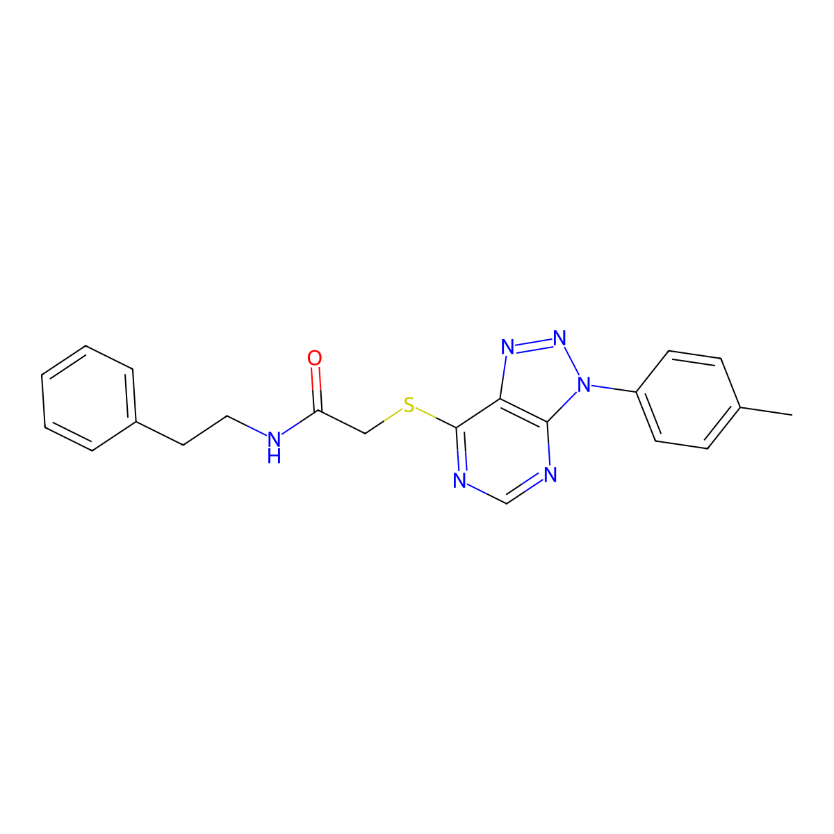 N-phenethyl-2-((3-(p-tolyl)-3H-[1,2,3]triazolo[4,5-d]pyrimidin-7-yl)thio)acetamide molecular structure, CAS 863459-67-0