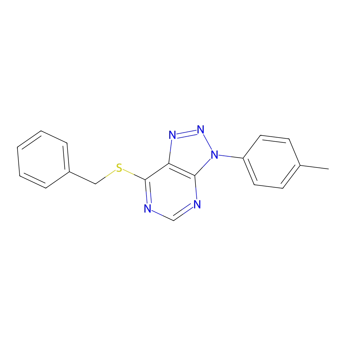 7-(benzylthio)-3-(p-tolyl)-3H-[1,2,3]triazolo[4,5-d]pyrimidine molecular structure, CAS 863459-70-5