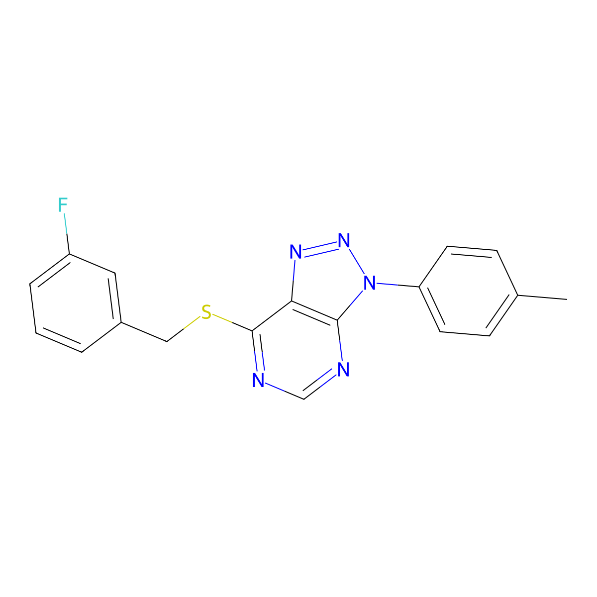 7-((3-fluorobenzyl)thio)-3-(p-tolyl)-3H-[1,2,3]triazolo[4,5-d]pyrimidine molecular structure, CAS 863459-71-6