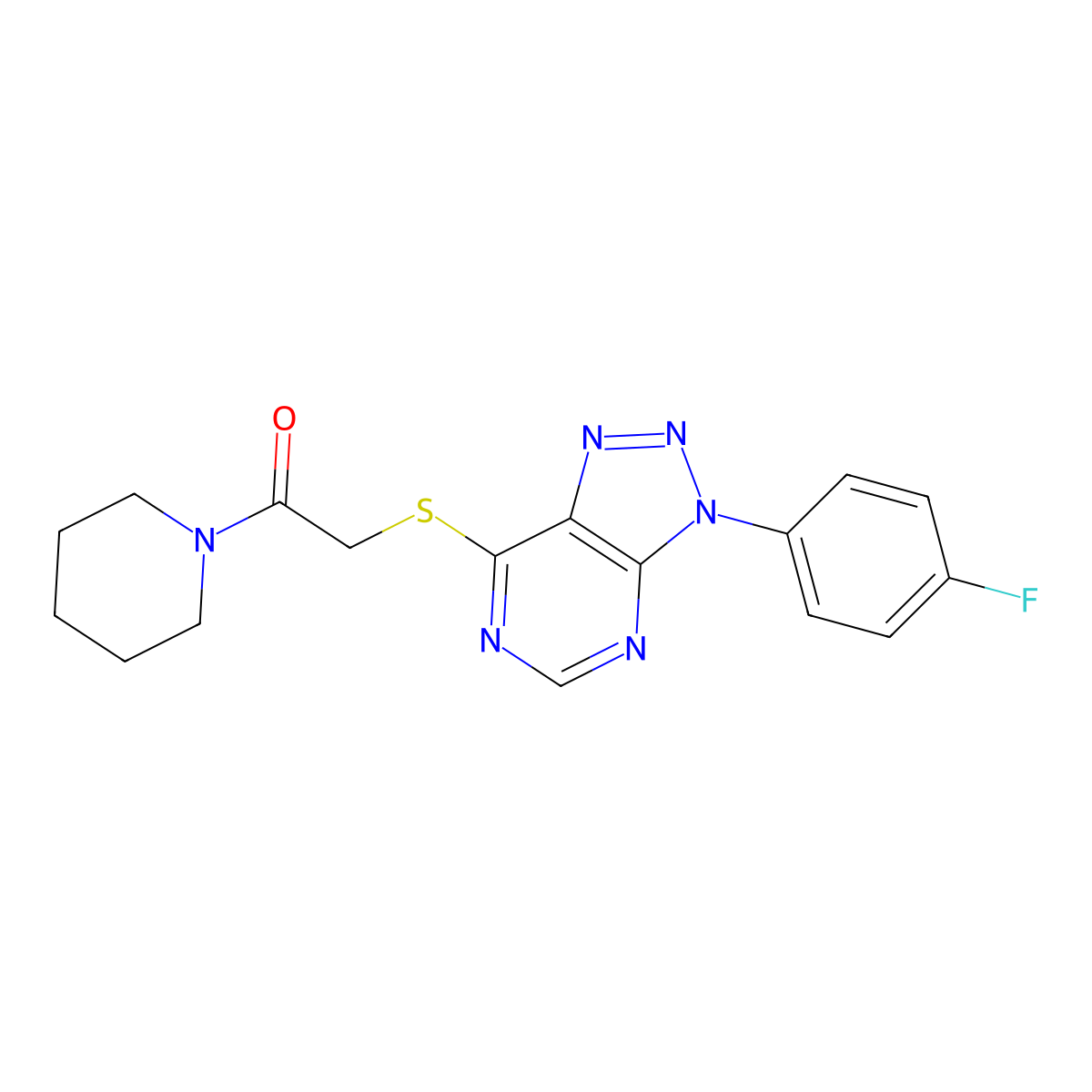 2-[3-(4-Fluorophenyl)triazolo[4,5-d]pyrimidin-7-yl]sulfanyl-1-piperidin-1-ylethanone molecular structure, CAS 863459-75-0