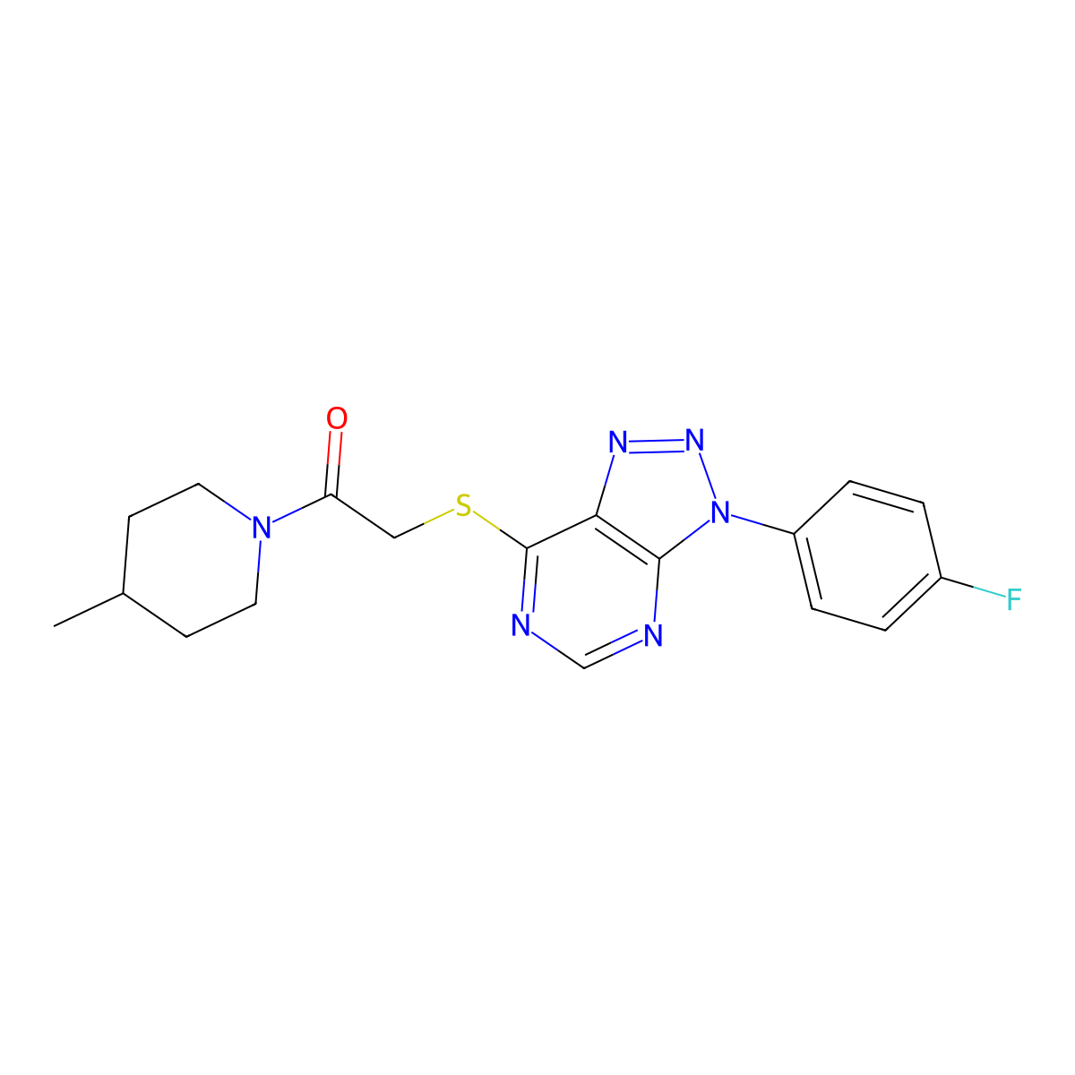 2-[3-(4-Fluorophenyl)triazolo[4,5-d]pyrimidin-7-yl]sulfanyl-1-(4-methylpiperidin-1-yl)ethanone molecular structure, CAS 863459-78-3