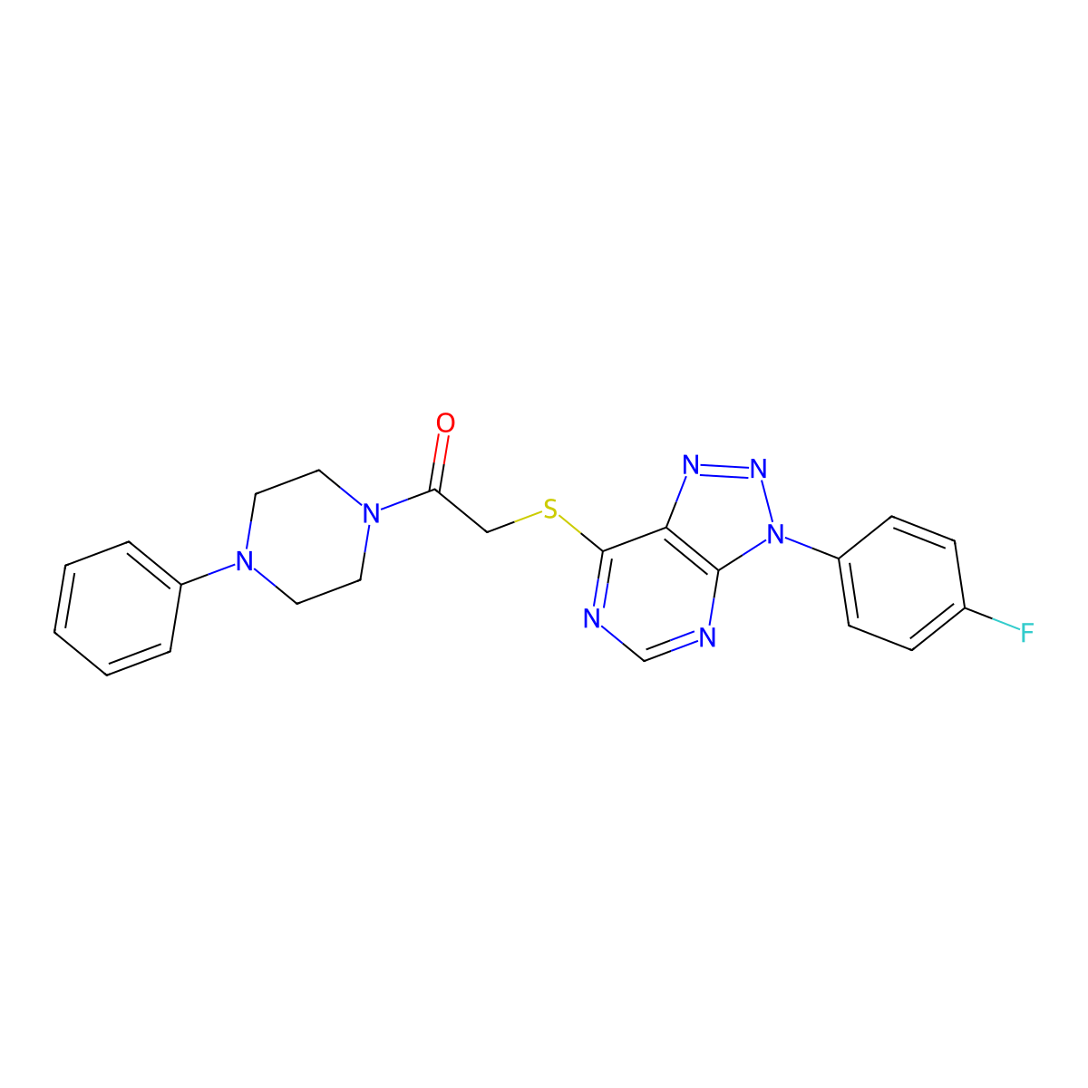 2-[3-(4-Fluorophenyl)triazolo[4,5-d]pyrimidin-7-yl]sulfanyl-1-(4-phenylpiperazin-1-yl)ethanone molecular structure, CAS 863459-79-4