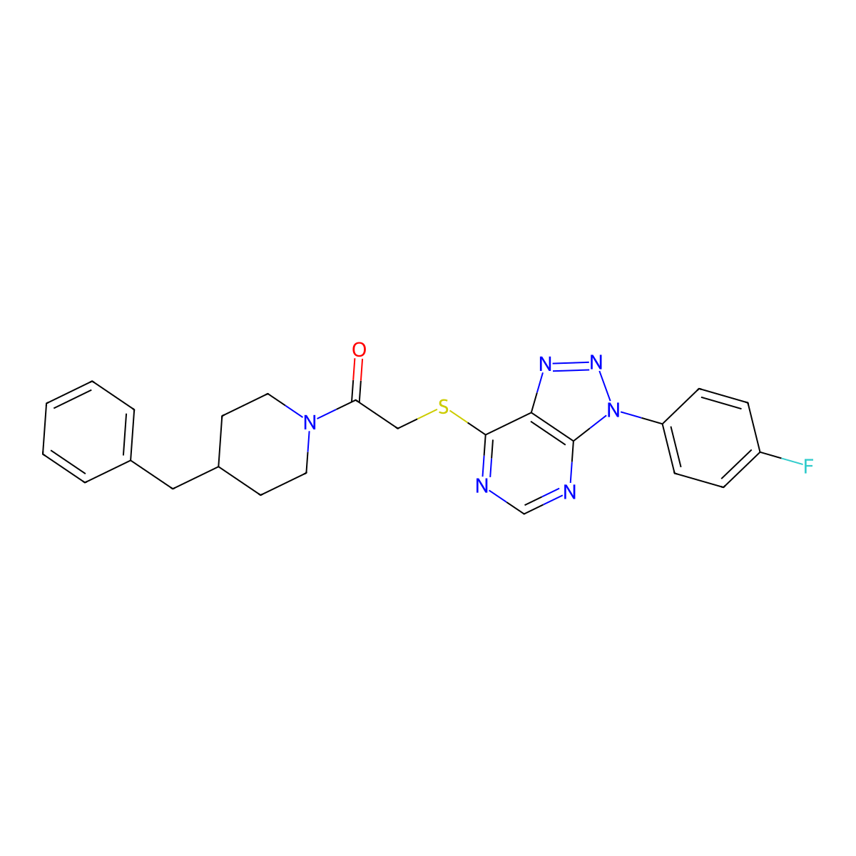 1-(4-benzylpiperidin-1-yl)-2-((3-(4-fluorophenyl)-3H-[1,2,3]triazolo[4,5-d]pyrimidin-7-yl)thio)ethanone molecular structure, CAS 863459-80-7