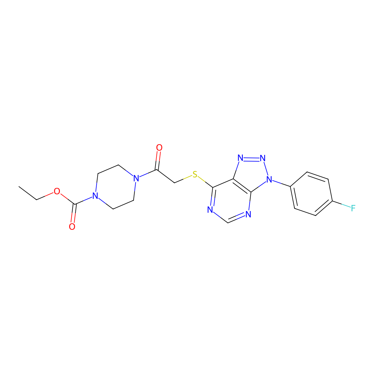 ethyl 4-(2-((3-(4-fluorophenyl)-3H-[1,2,3]triazolo[4,5-d]pyrimidin-7-yl)thio)acetyl)piperazine-1-carboxylate molecular structure, CAS 863459-81-8