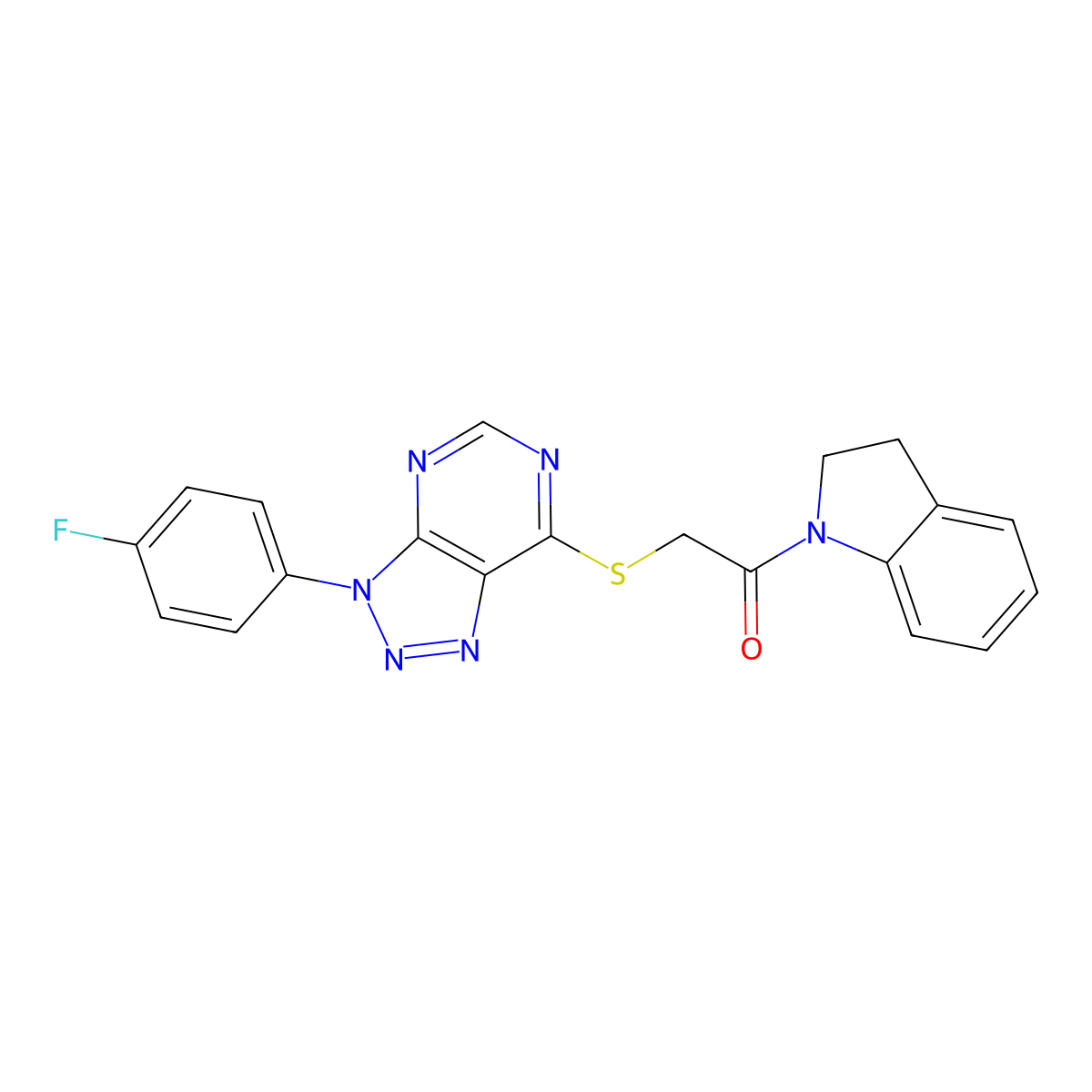 2-((3-(4-fluorophenyl)-3H-[1,2,3]triazolo[4,5-d]pyrimidin-7-yl)thio)-1-(indolin-1-yl)ethanone molecular structure, CAS 863459-83-0