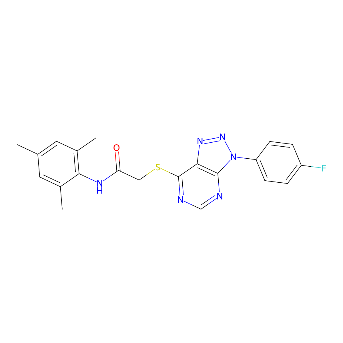 2-((3-(4-fluorophenyl)-3H-[1,2,3]triazolo[4,5-d]pyrimidin-7-yl)thio)-N-mesitylacetamide molecular structure, CAS 863459-93-2