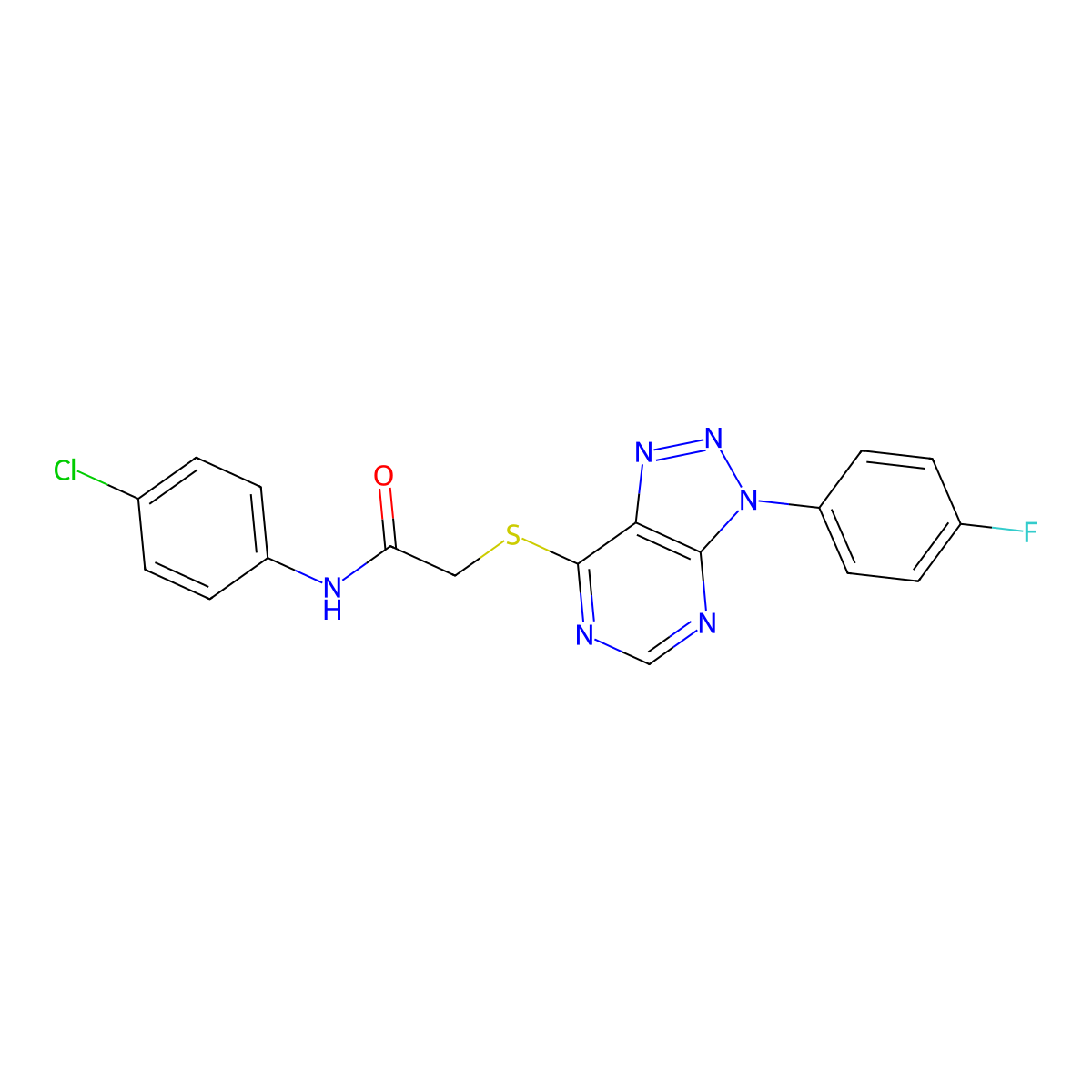 N-(4-chlorophenyl)-2-((3-(4-fluorophenyl)-3H-[1,2,3]triazolo[4,5-d]pyrimidin-7-yl)thio)acetamide molecular structure, CAS 863460-00-8