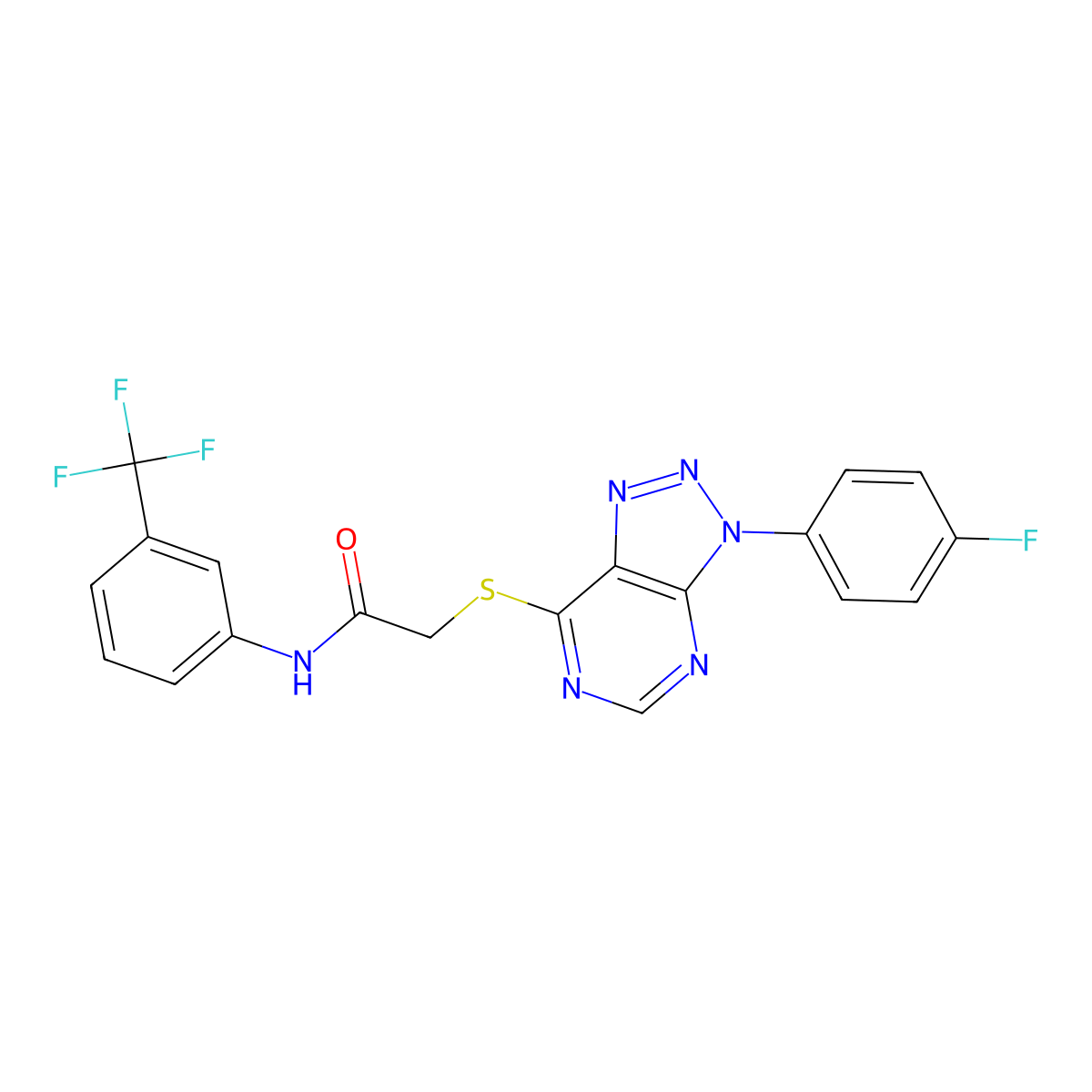 2-((3-(4-fluorophenyl)-3H-[1,2,3]triazolo[4,5-d]pyrimidin-7-yl)thio)-N-(3-(trifluoromethyl)phenyl)acetamide molecular structure, CAS 863460-16-6
