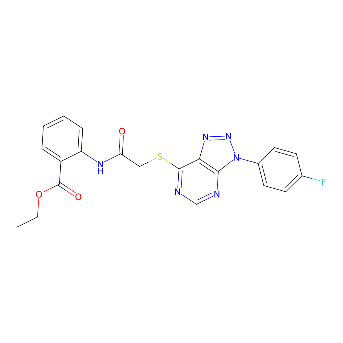 ethyl 2-(2-((3-(4-fluorophenyl)-3H-[1,2,3]triazolo[4,5-d]pyrimidin-7-yl)thio)acetamido)benzoate molecular structure, CAS 863460-19-9