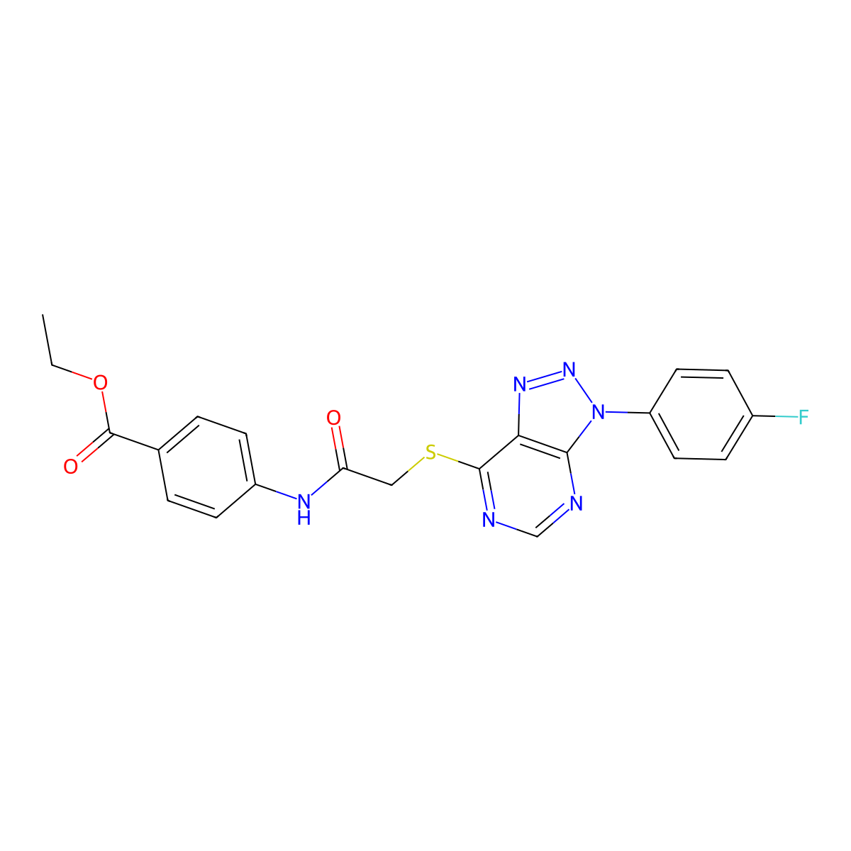 ethyl 4-(2-((3-(4-fluorophenyl)-3H-[1,2,3]triazolo[4,5-d]pyrimidin-7-yl)thio)acetamido)benzoate molecular structure, CAS 863460-20-2