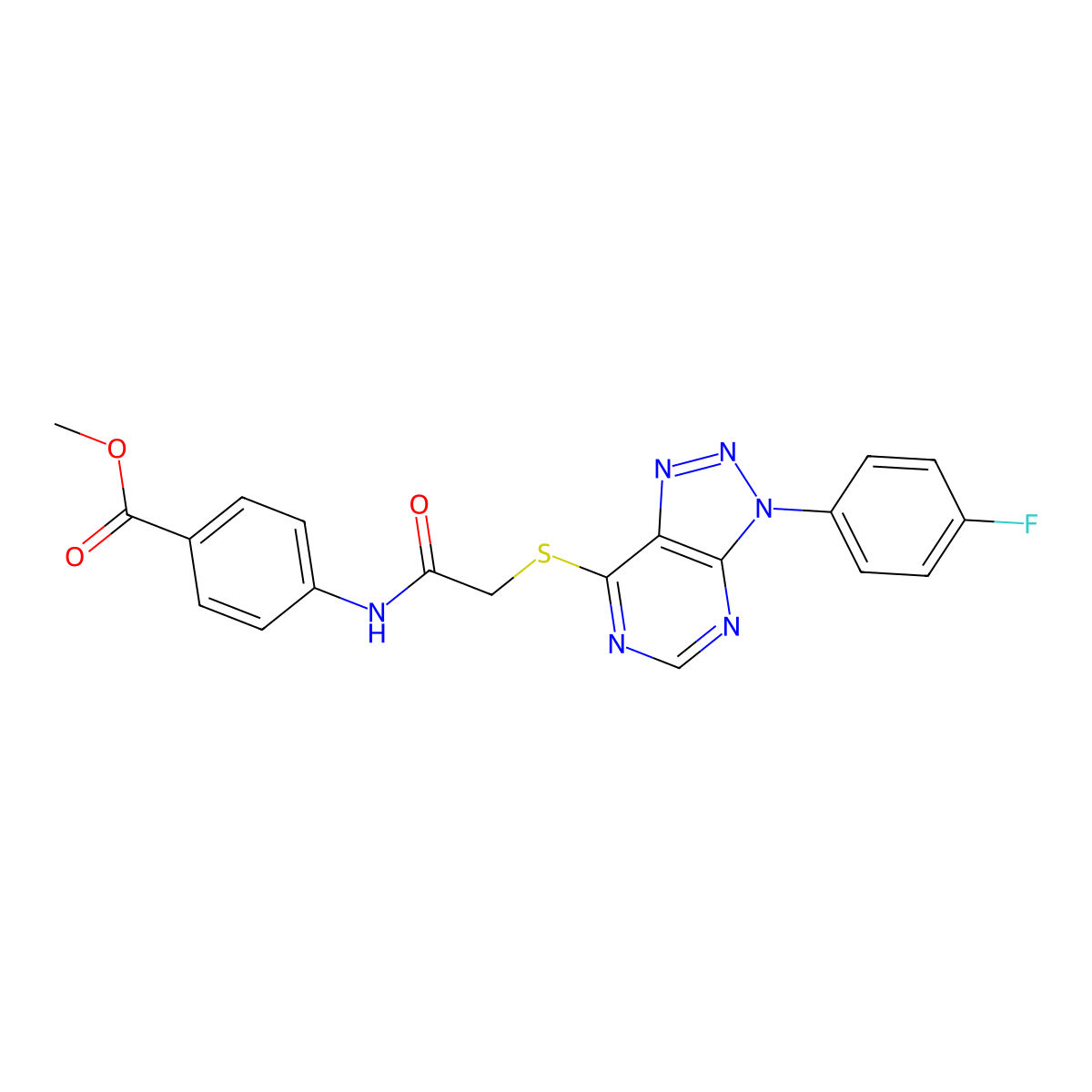 methyl 4-(2-((3-(4-fluorophenyl)-3H-[1,2,3]triazolo[4,5-d]pyrimidin-7-yl)thio)acetamido)benzoate molecular structure, CAS 863460-21-3