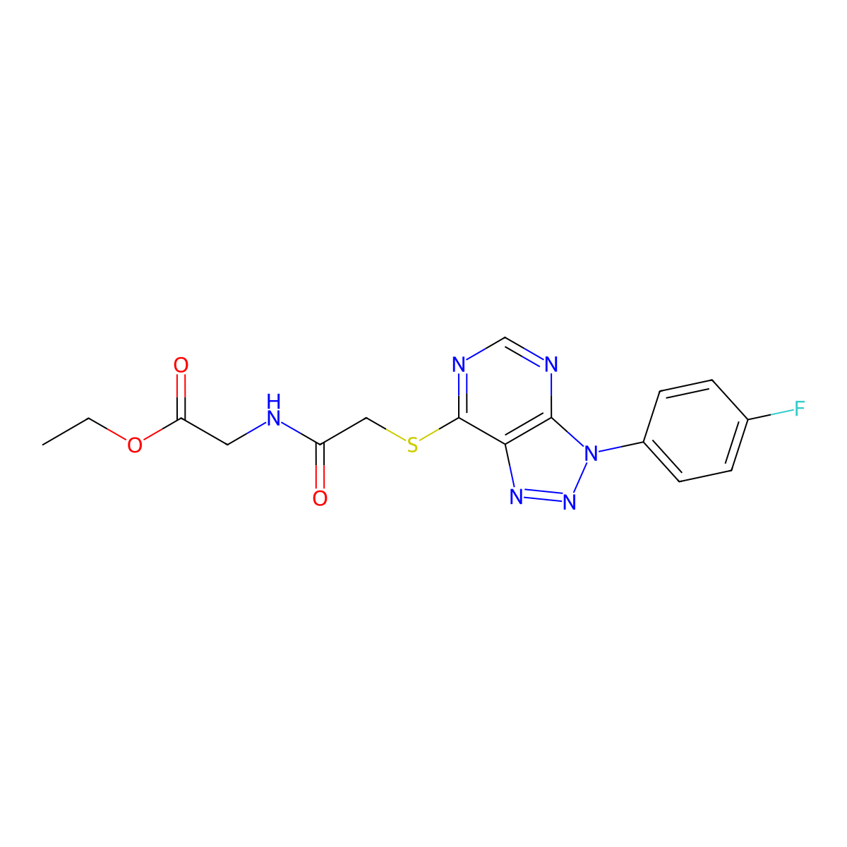 ethyl 2-(2-((3-(4-fluorophenyl)-3H-[1,2,3]triazolo[4,5-d]pyrimidin-7-yl)thio)acetamido)acetate molecular structure, CAS 863460-27-9