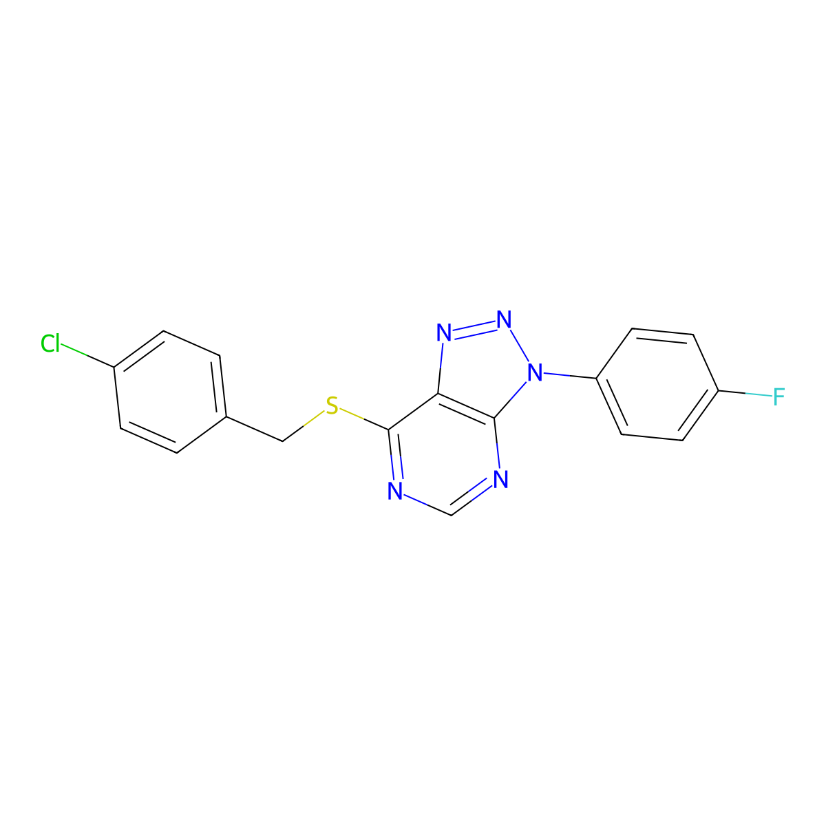 7-[(4-Chlorophenyl)methylsulfanyl]-3-(4-fluorophenyl)triazolo[4,5-d]pyrimidine molecular structure, CAS 863460-36-0