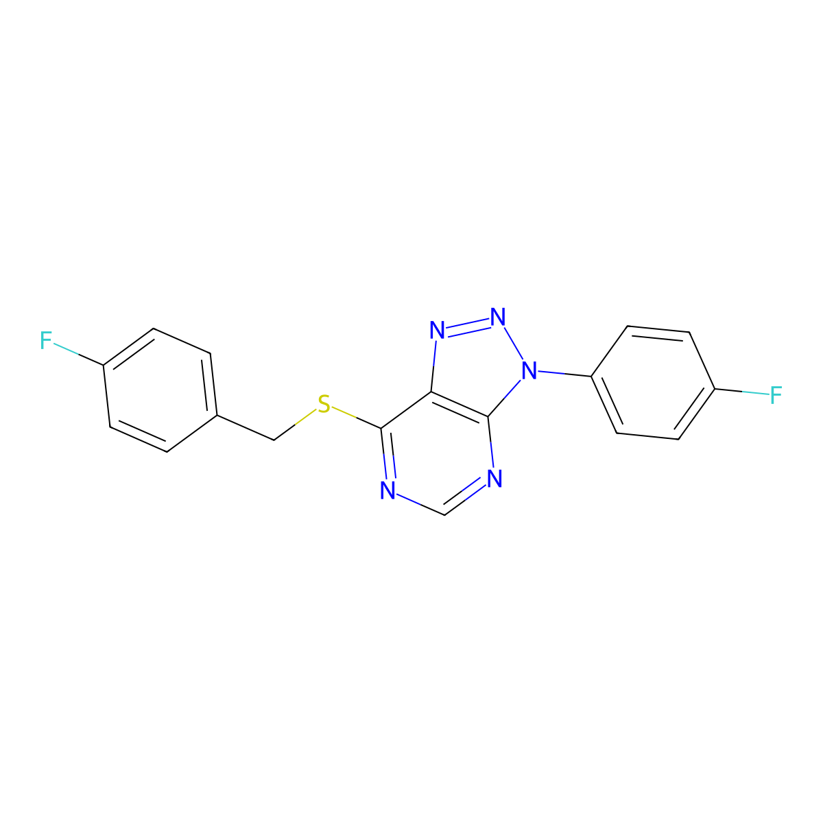 7-((4-fluorobenzyl)thio)-3-(4-fluorophenyl)-3H-[1,2,3]triazolo[4,5-d]pyrimidine molecular structure, CAS 863460-40-6