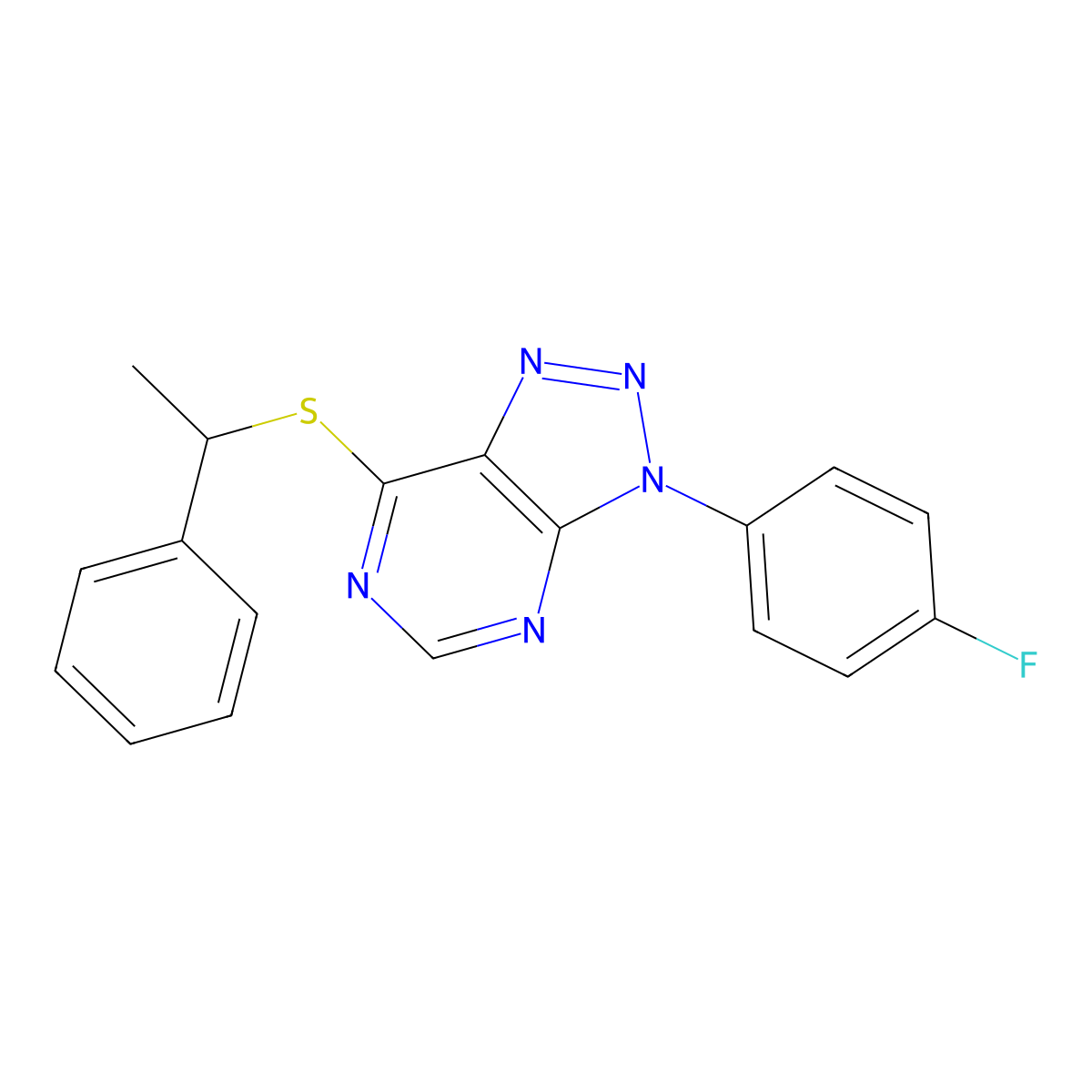 3-(4-fluorophenyl)-7-((1-phenylethyl)thio)-3H-[1,2,3]triazolo[4,5-d]pyrimidine molecular structure, CAS 863460-41-7