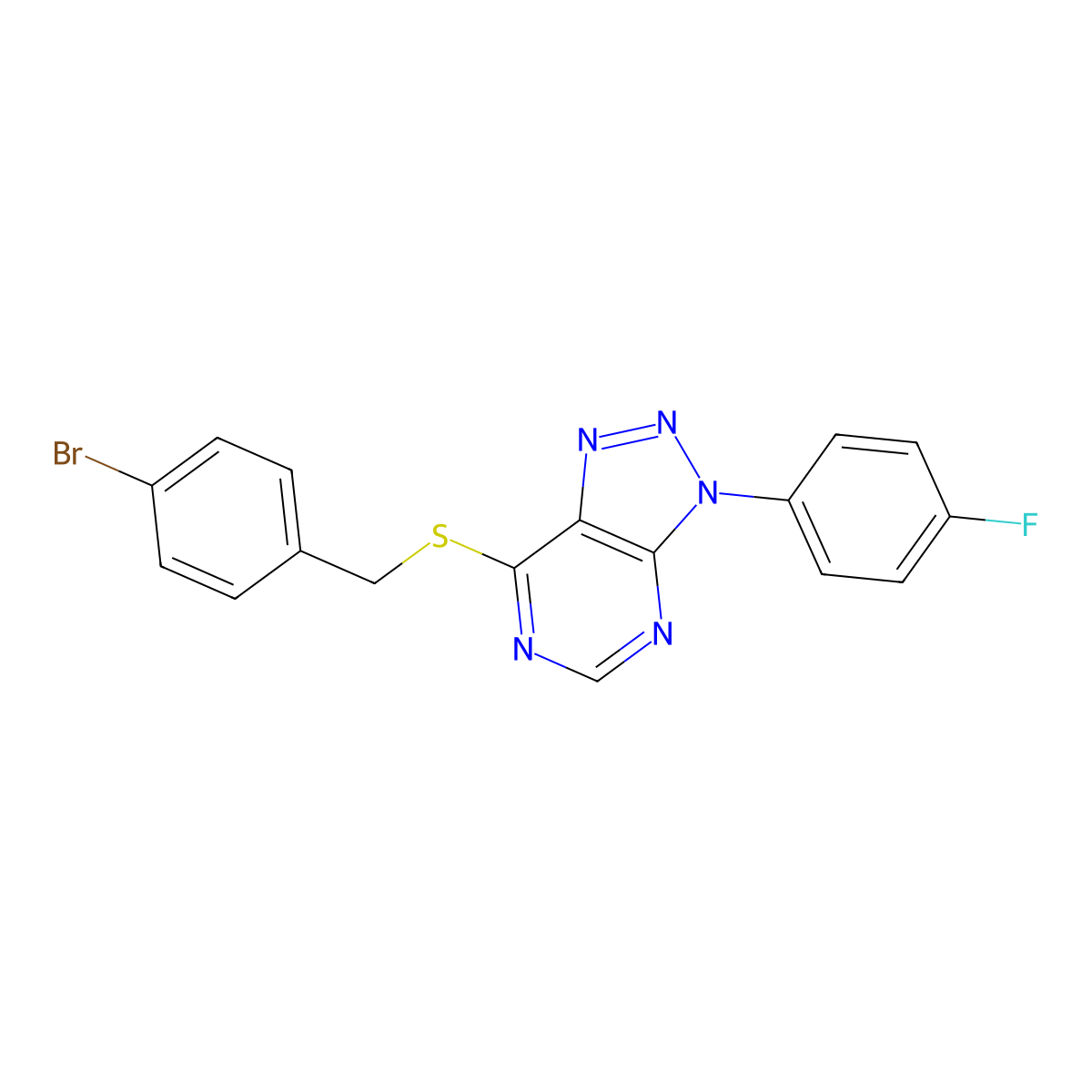 7-((4-bromobenzyl)thio)-3-(4-fluorophenyl)-3H-[1,2,3]triazolo[4,5-d]pyrimidine molecular structure, CAS 863460-42-8
