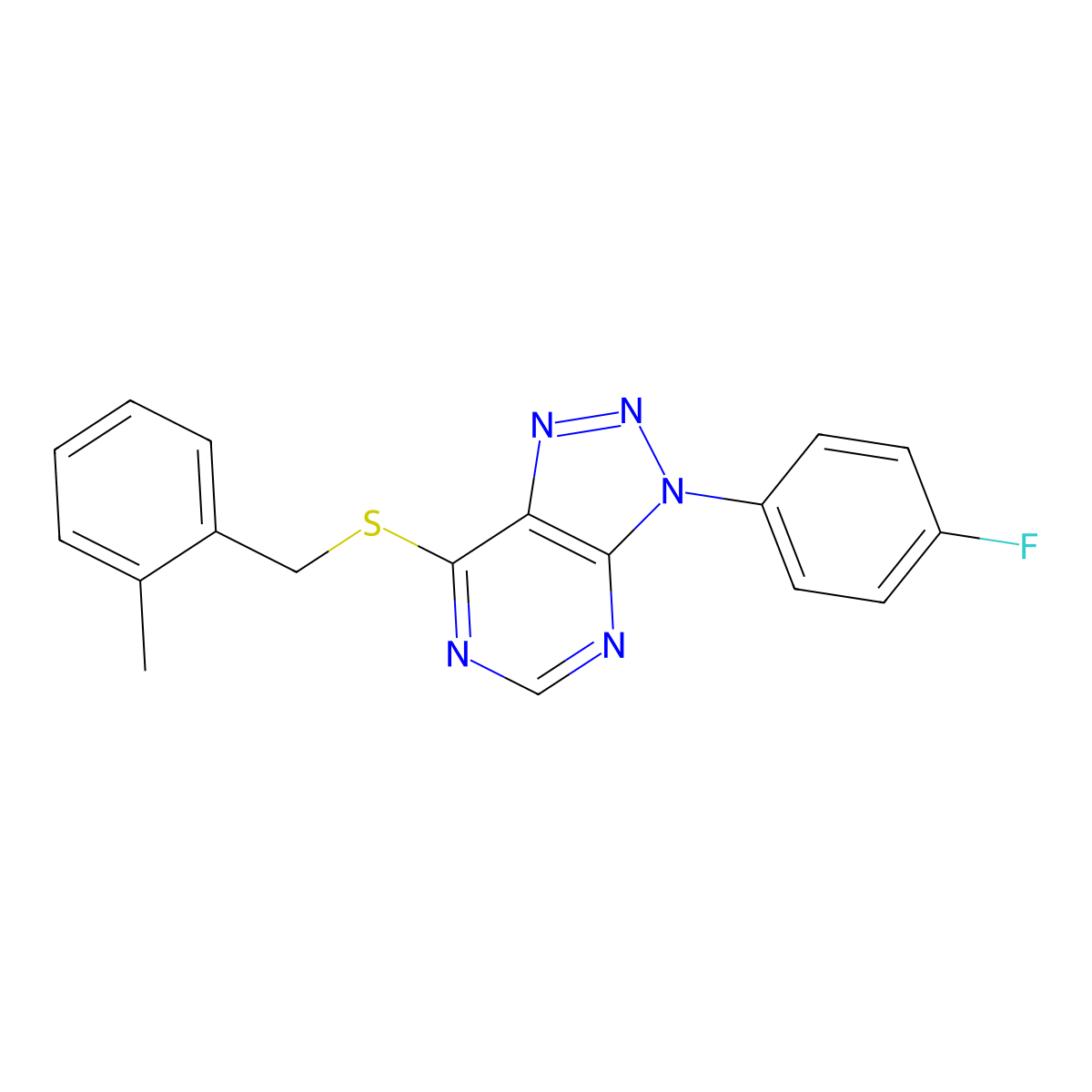 3-(4-Fluorophenyl)-7-[(2-methylphenyl)methylsulfanyl]triazolo[4,5-d]pyrimidine molecular structure, CAS 863460-43-9