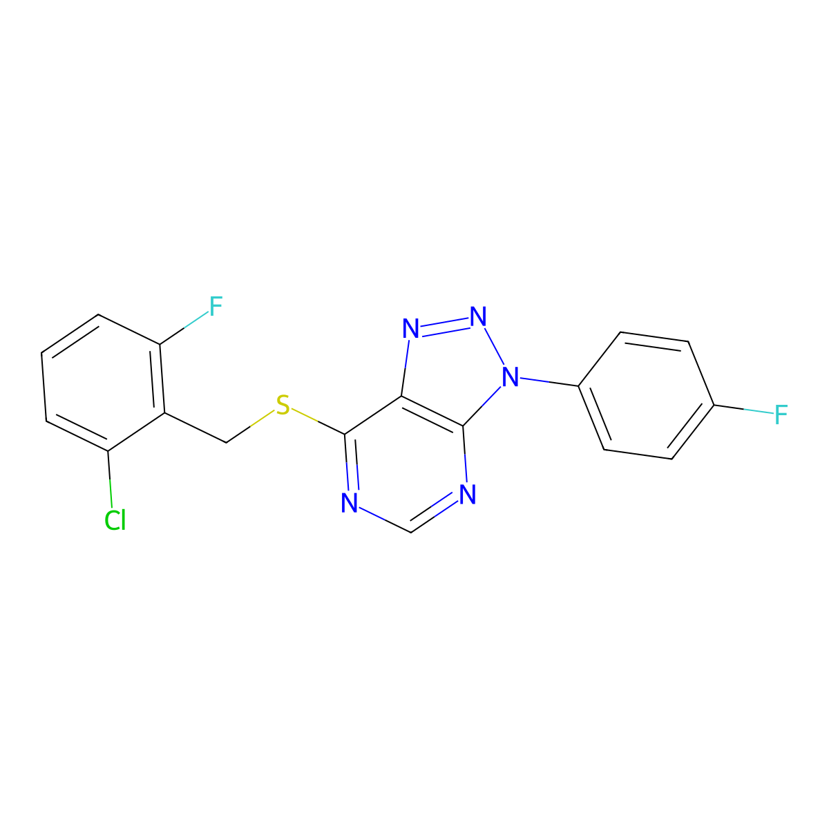 7-((2-chloro-6-fluorobenzyl)thio)-3-(4-fluorophenyl)-3H-[1,2,3]triazolo[4,5-d]pyrimidine molecular structure, CAS 863460-44-0